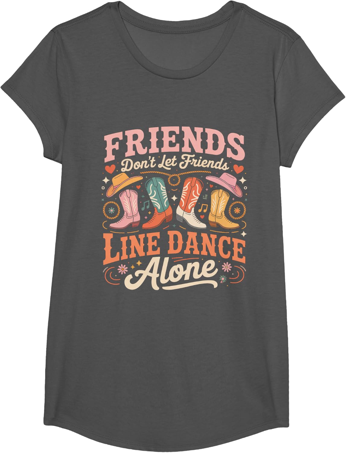 Friends Dont Let Friends Line Dance Alone T-Shirt - Girls Asphalt Grey
