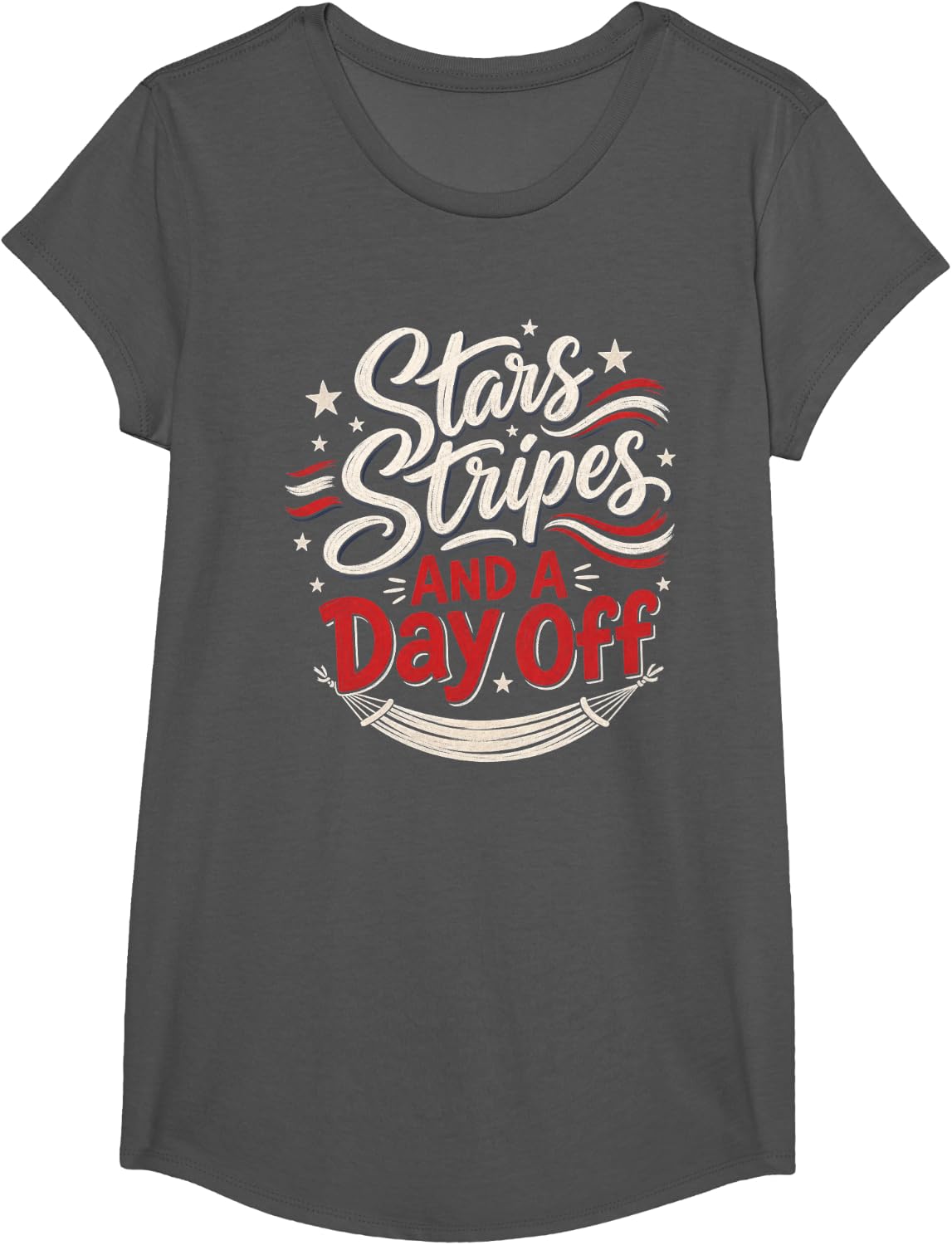 Stars Stripes and a Day Off Patriotic Lettering T-Shirt - Girls Asphalt Grey