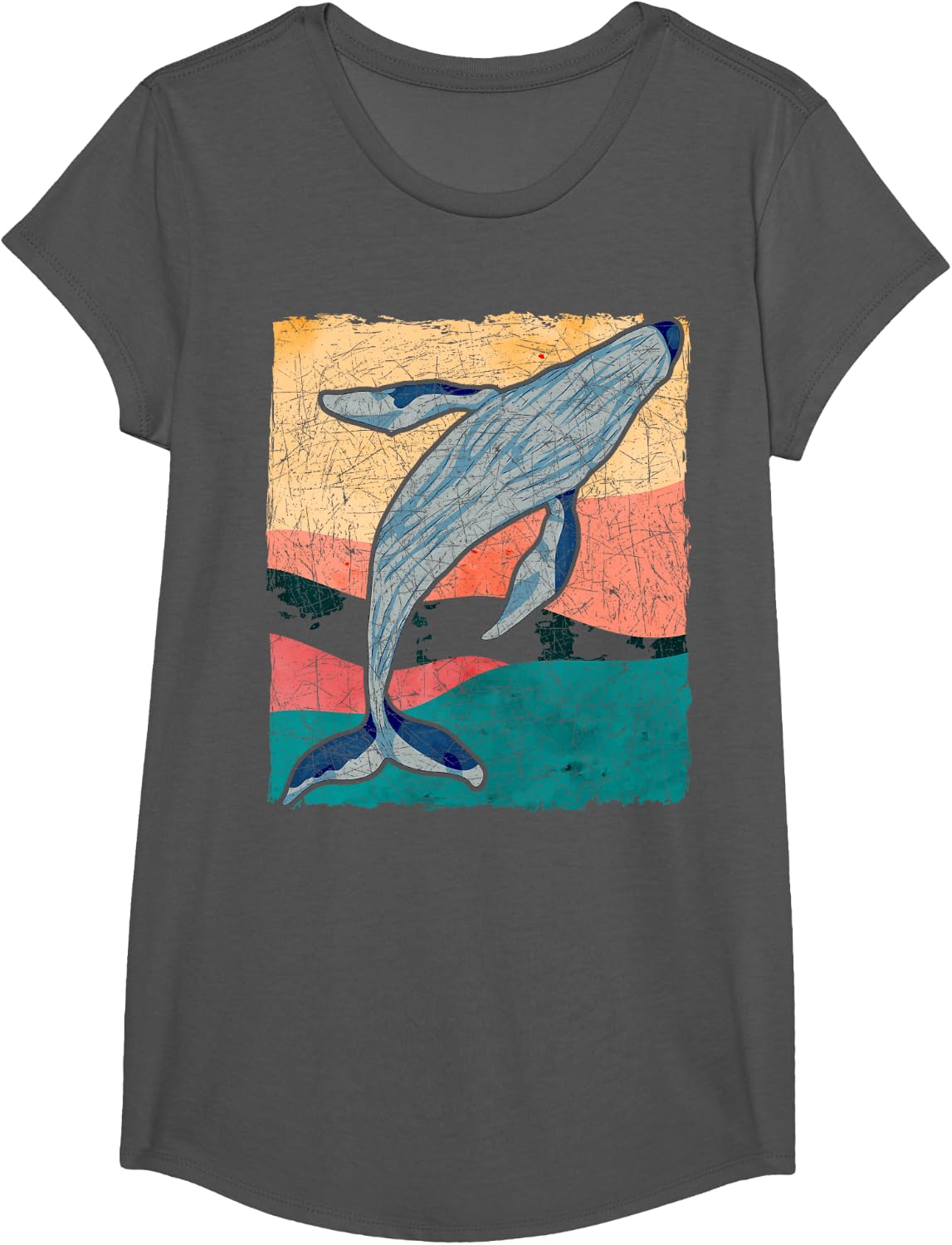 Retro Whale Tees Sea Creatures Ocean Mammal Humpback Whale T-Shirts - Girls Asphalt Grey