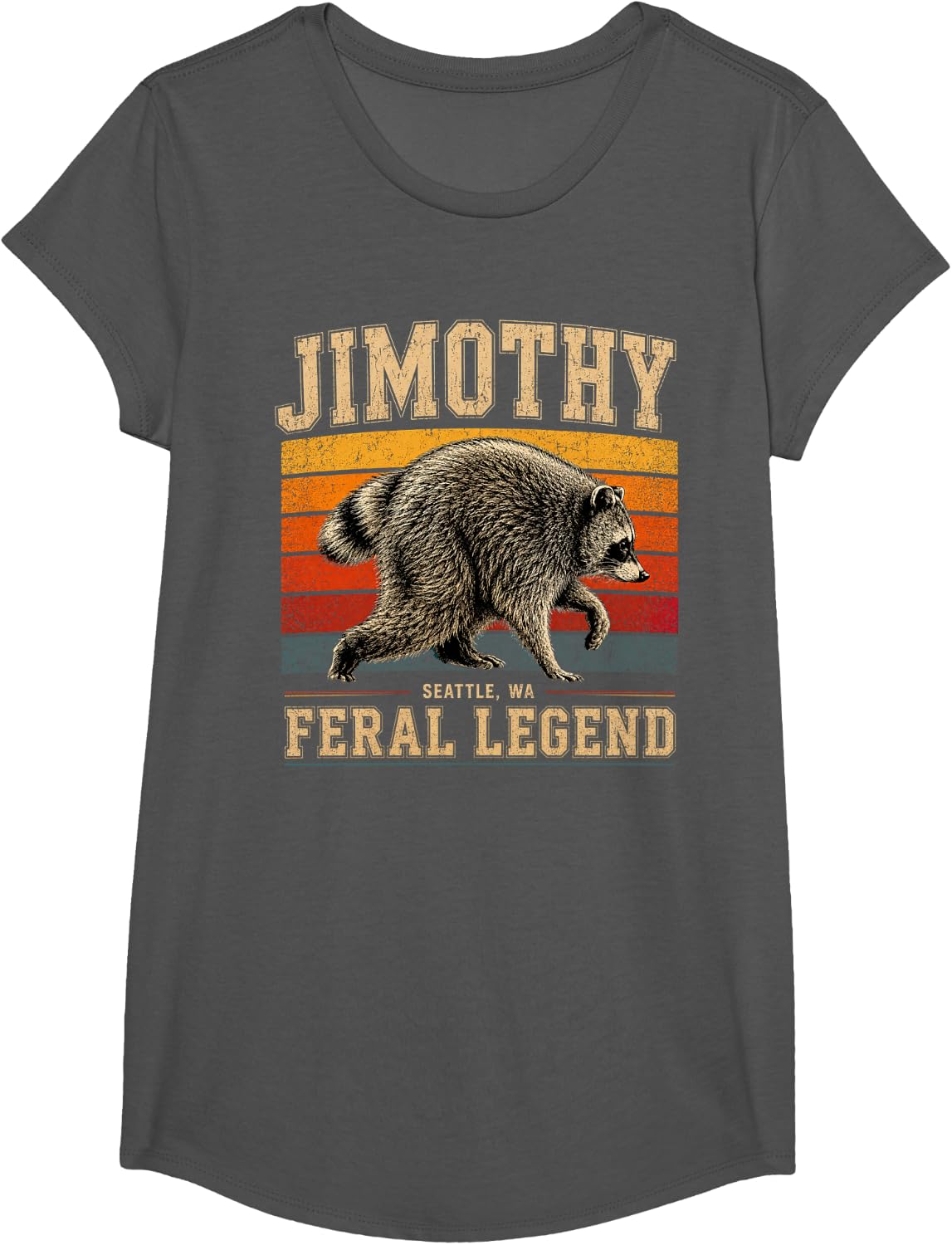 Jimothy Feral Legend Meme Retro Sunset T-Shirt Tee for Men Women Kids - Girls Asphalt Grey