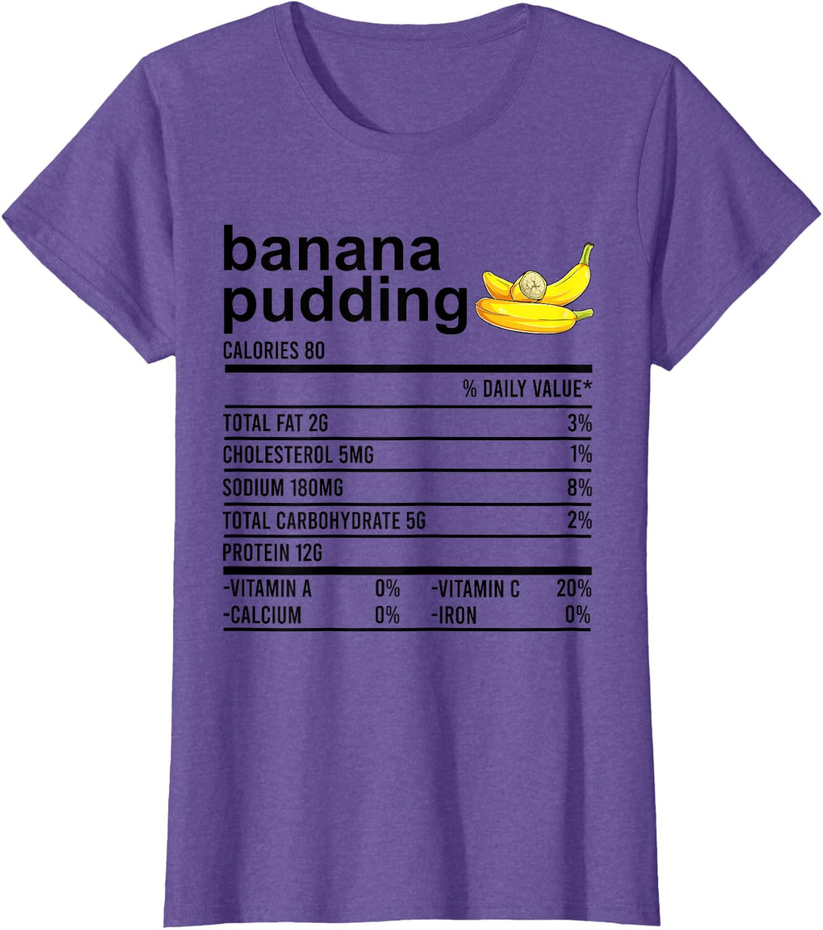 Funny Thanksgiving Shirt Banana Pudding Nutrition Facts Food T-Shirt - Purple Heather