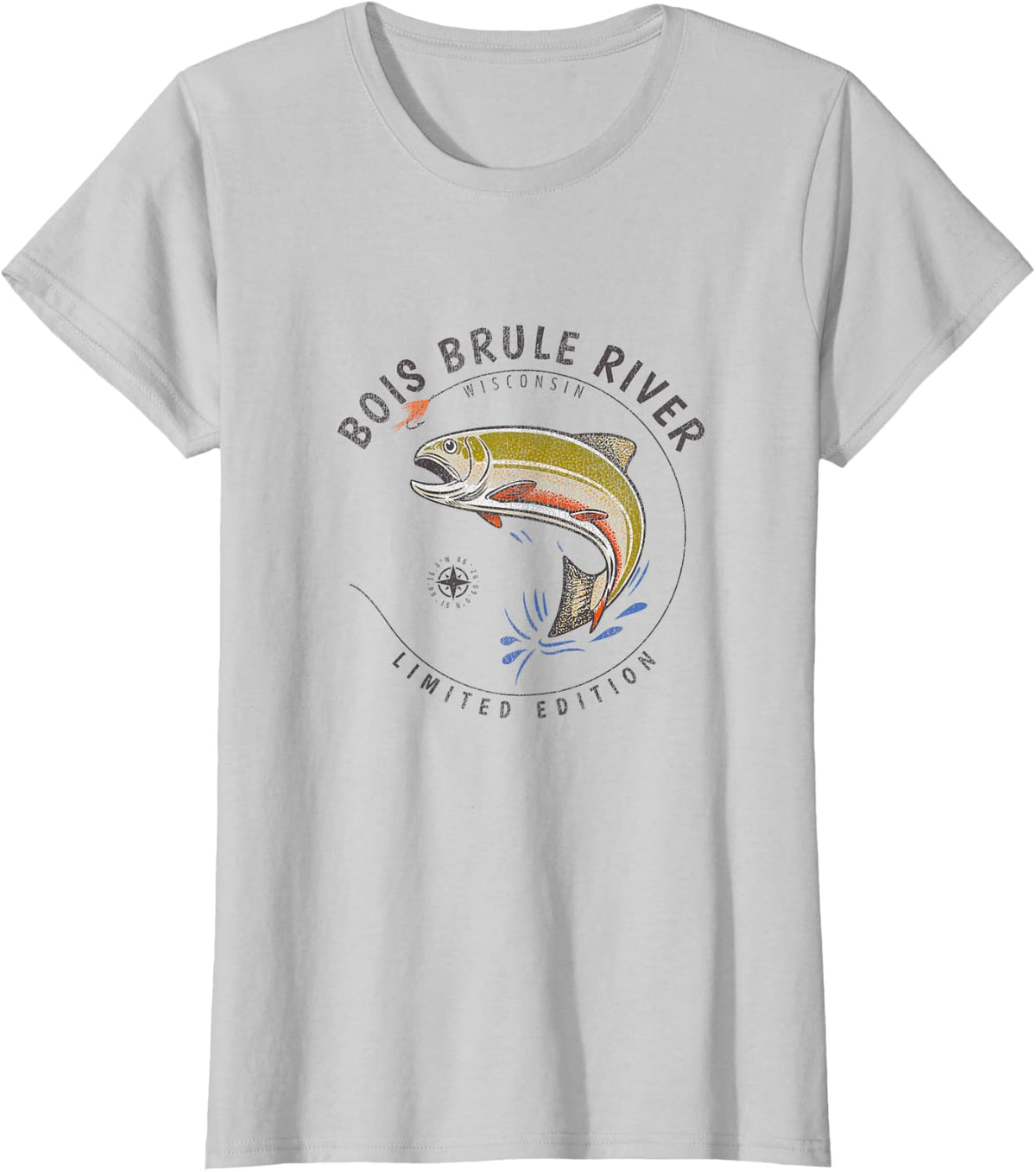 Bois Brule River Wisconsin Fly Fishing Souvenir Bois Brule T-Shirt - Silver Grey