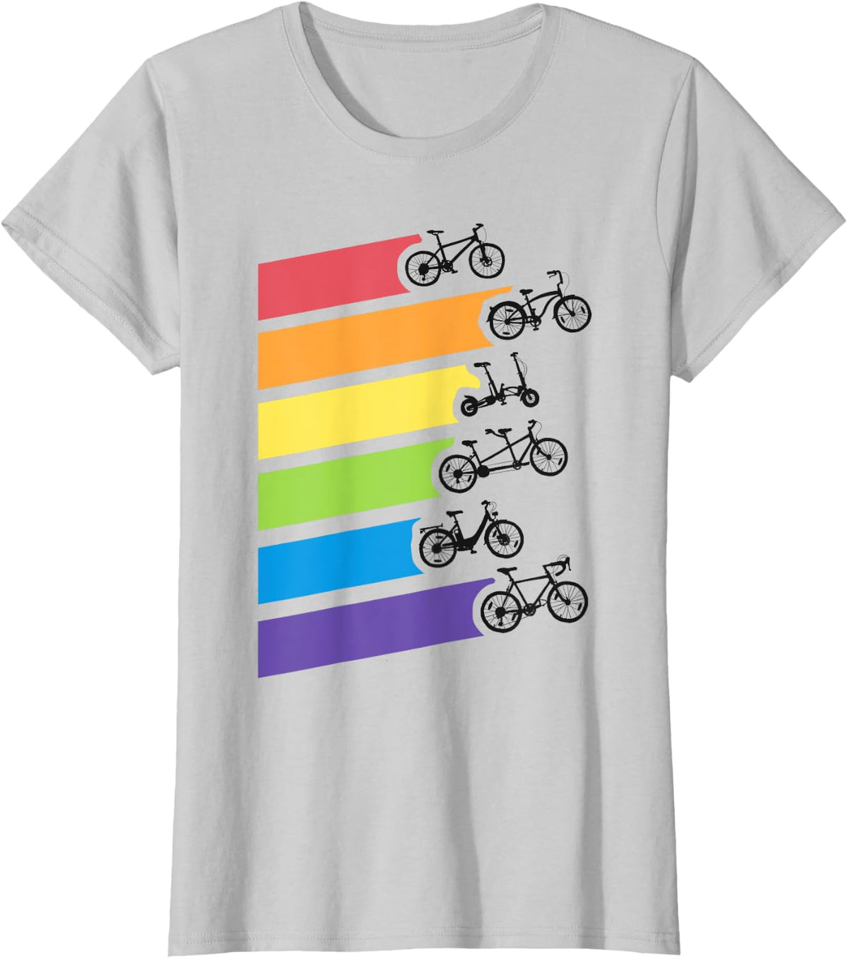 Retro Rainbow Bikes Cool Bicycle Shirts Biker Biking Pride T-Shirt - Silver Grey
