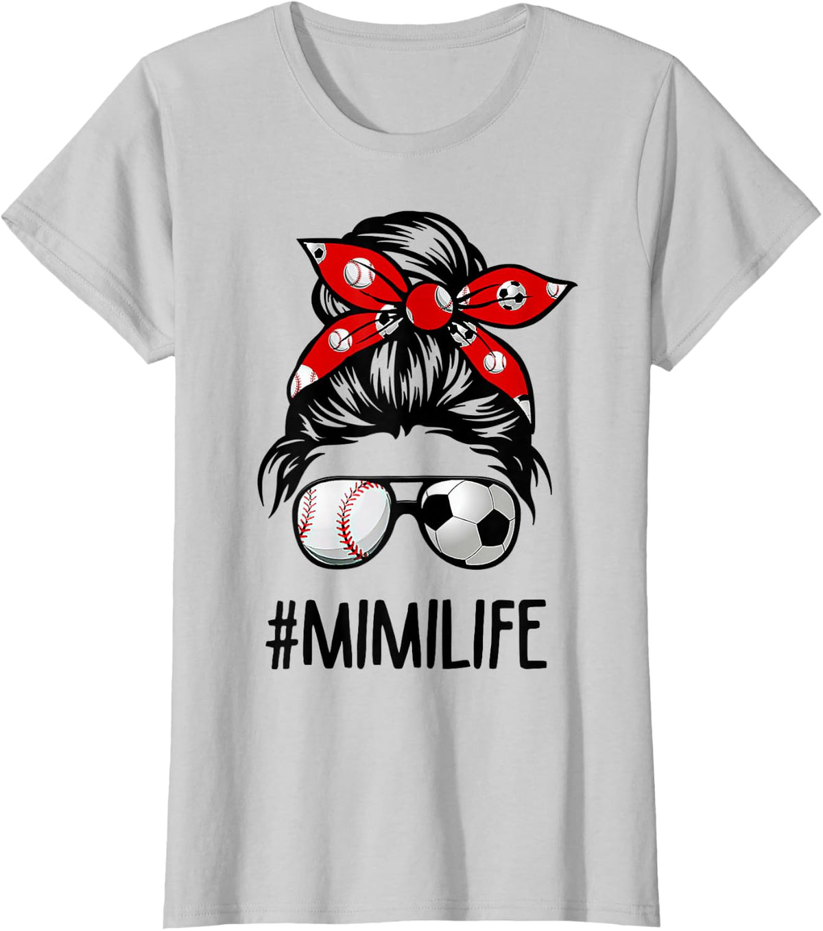Classy Mimi Life Soccer Messy Bun Baseball Game Day T-Shirt - Silver Grey