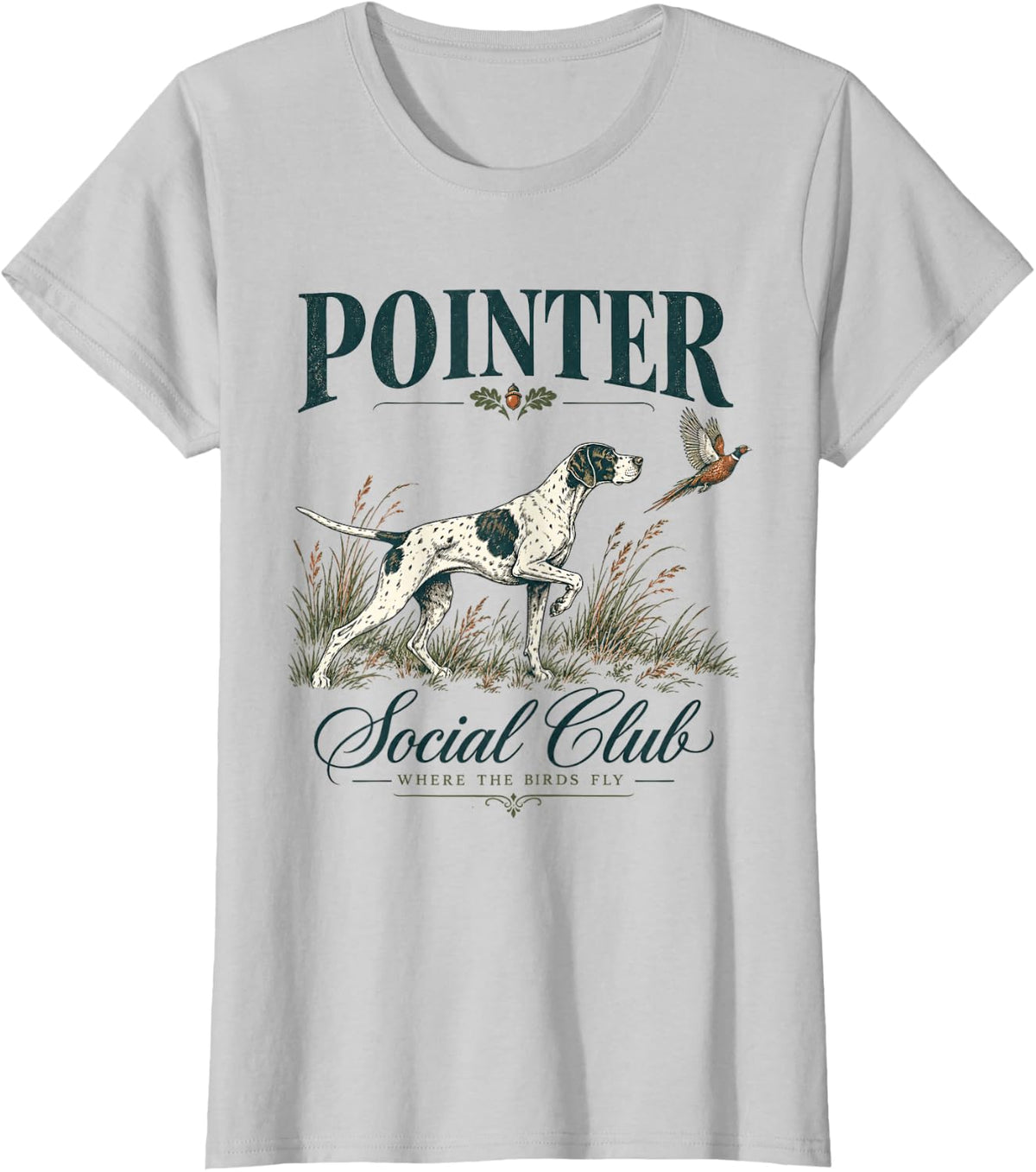 Vintage Pointer Bird Hunting Dog Upland Bird Hunter T-Shirt - Silver Grey