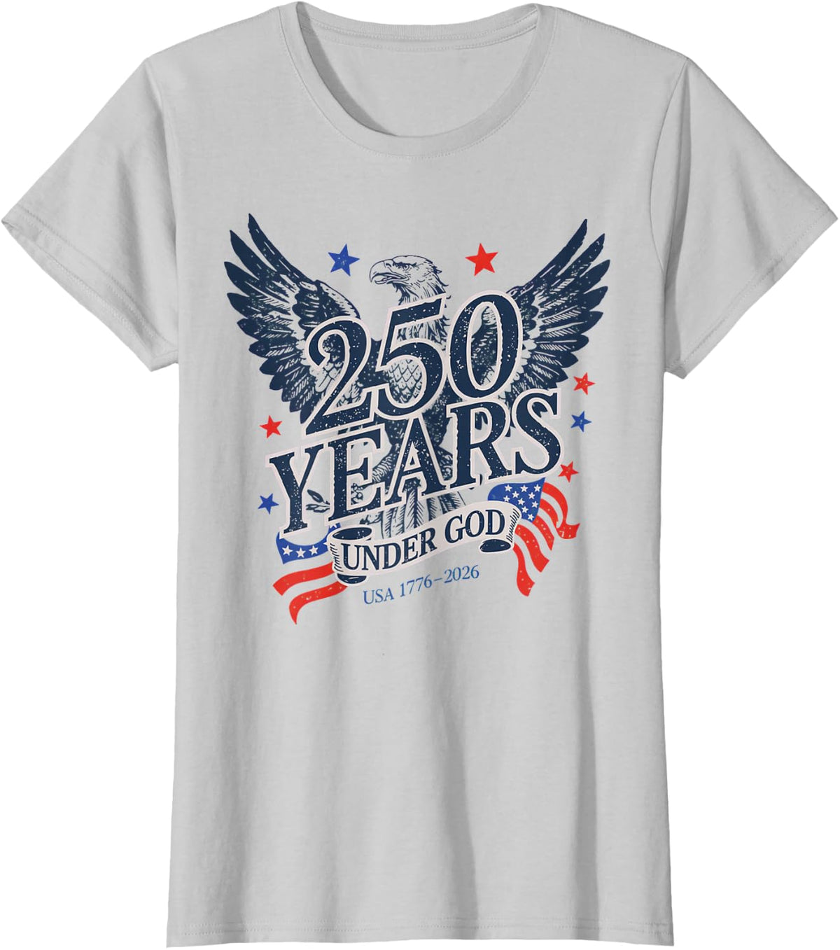 USA - Classic in God We Trust Eagle 1776-2026 - 250 Years T-Shirt - Silver Grey