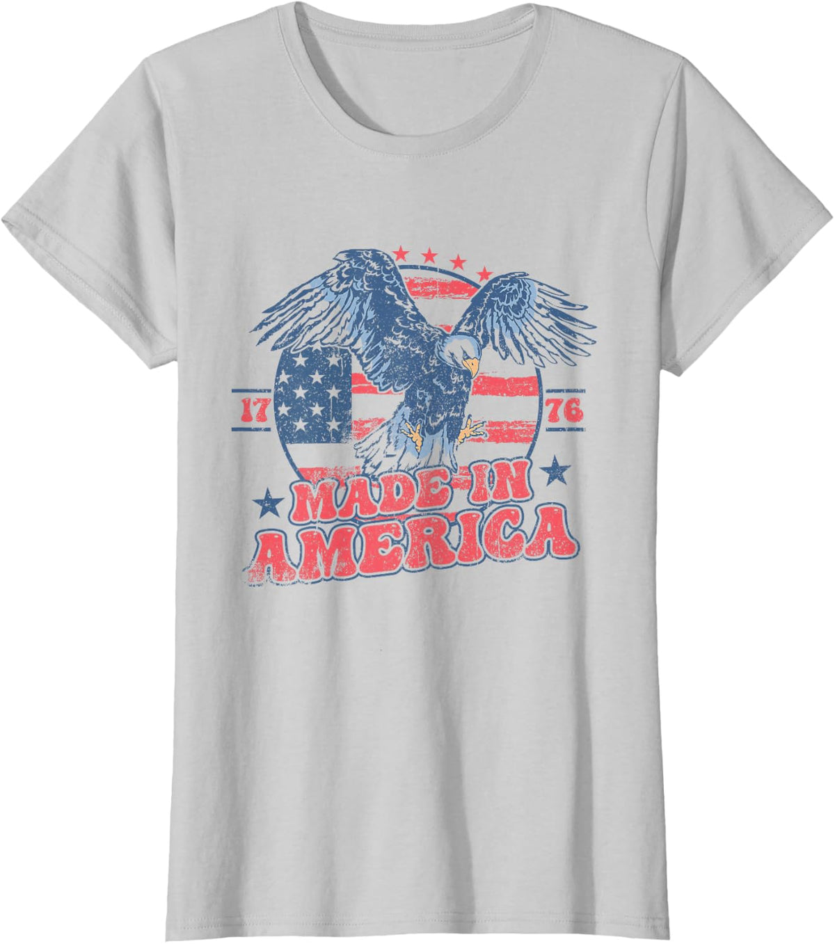 4th of July Groovy Eagle 1776 Made In America Vintage Retro T-Shirt - Silver Grey