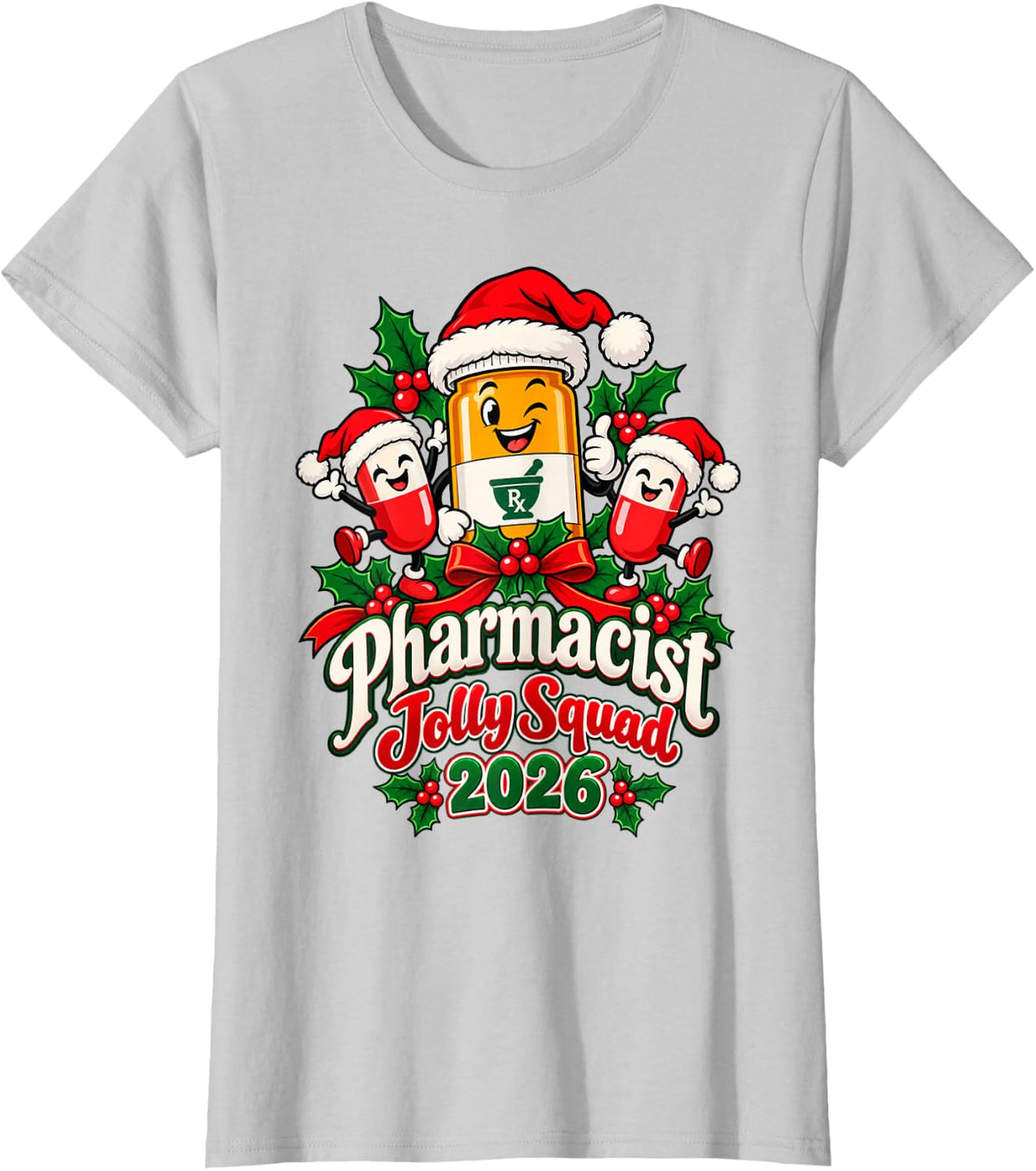 Pharmacist Jolly Squad 2026 Pharmacy Tech Xmas Design T-Shirt - Silver Grey