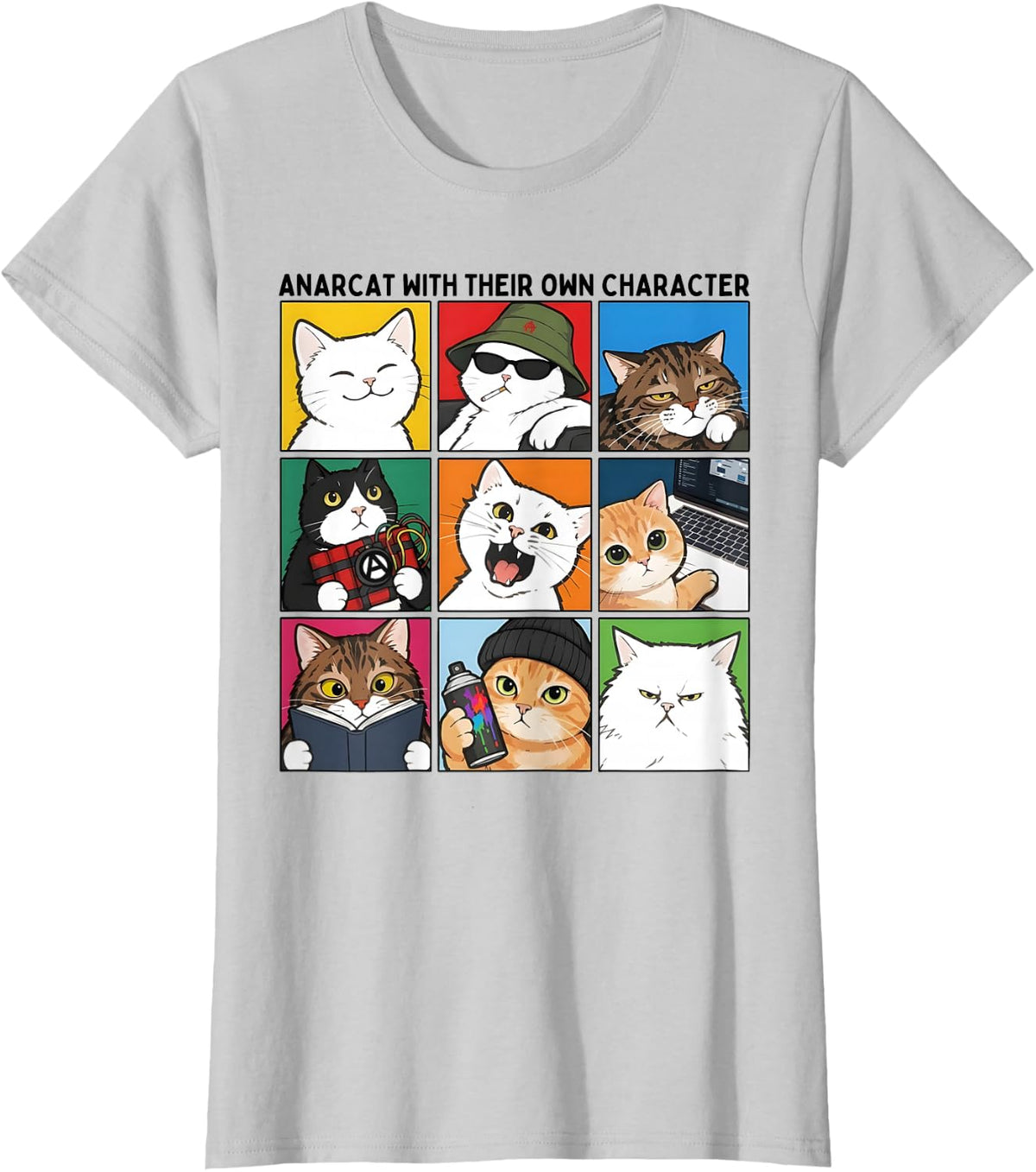 Cute Anarchist Cat with Their Own Character Funny Cat Owner T-Shirt - Silver Grey