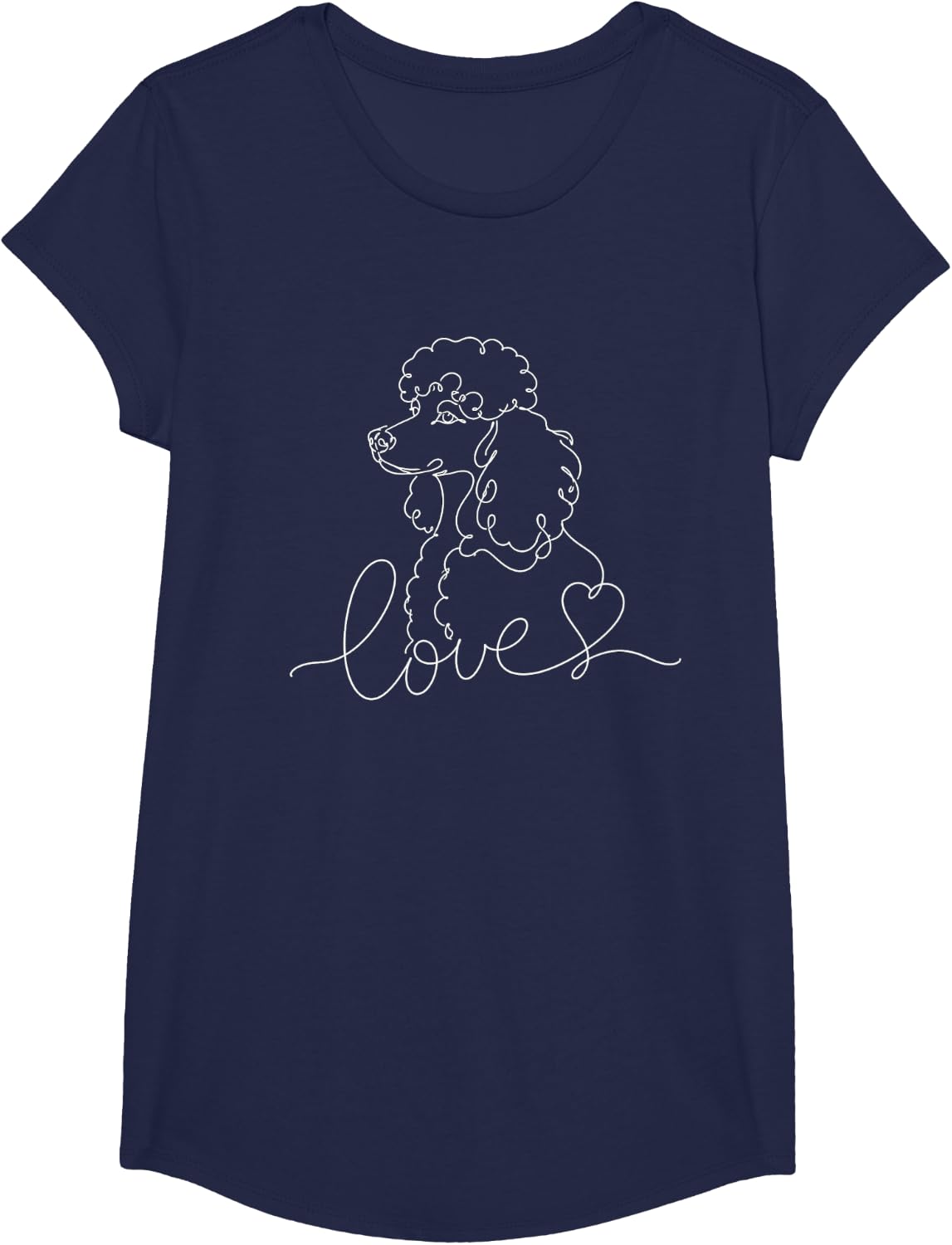 Poodle Drawing Love Graphic T-Shirt - Girls Navy Blue