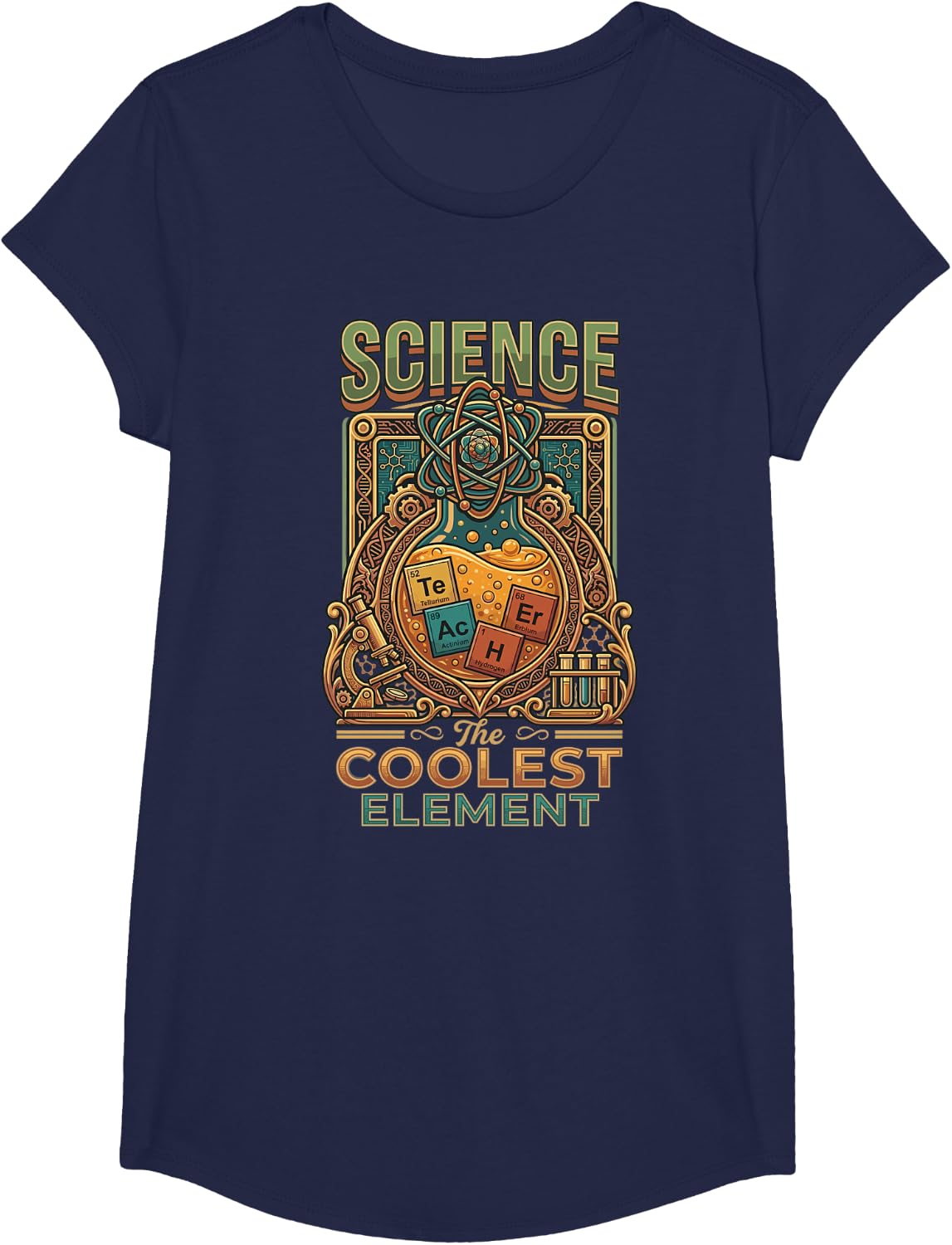 Science Teacher The Coolest Elements Periodic Table T-Shirt - Girls Navy Blue