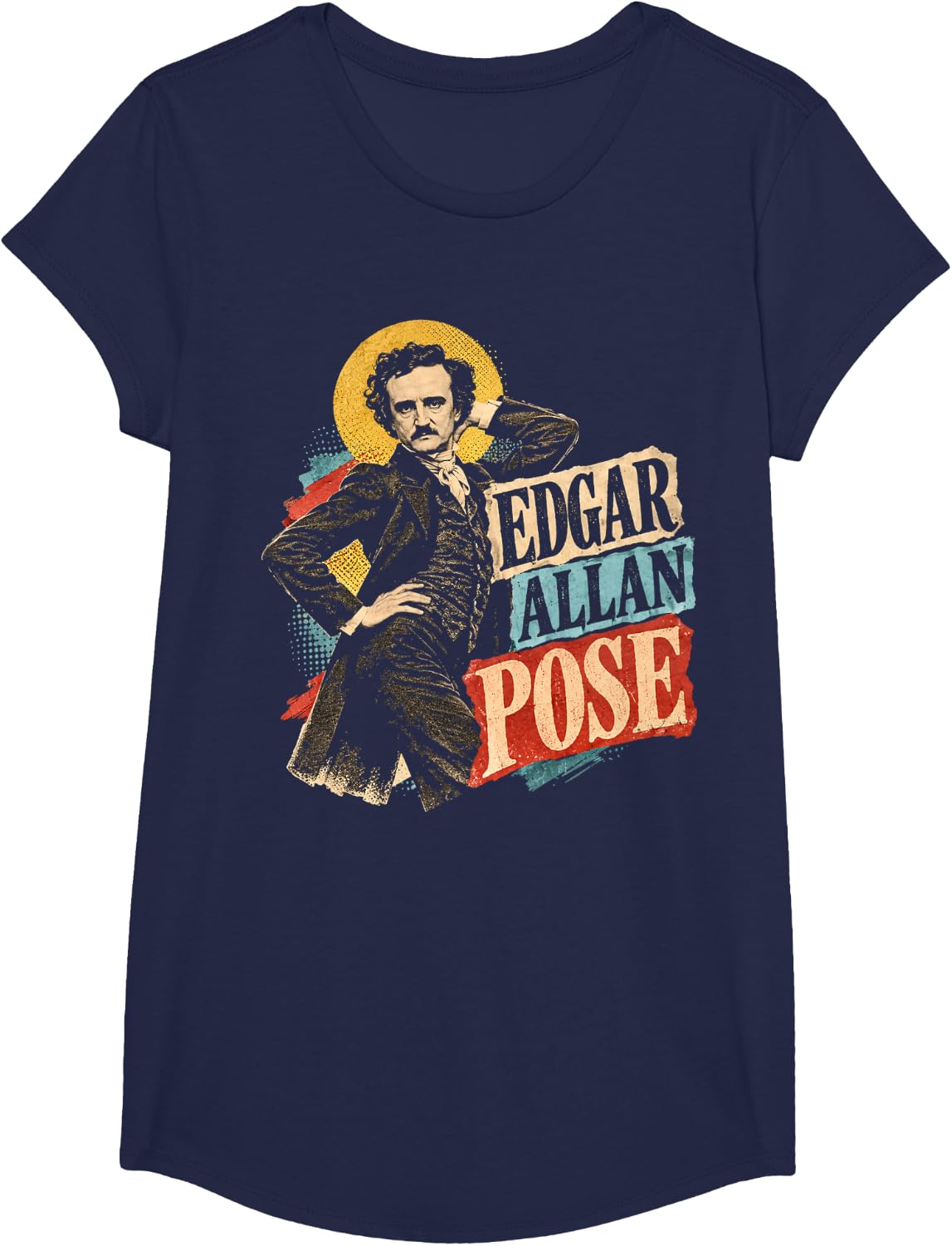Poe Literary Pun - Edgar Allan Pose Gothic Humor T-Shirt - Girls Navy Blue
