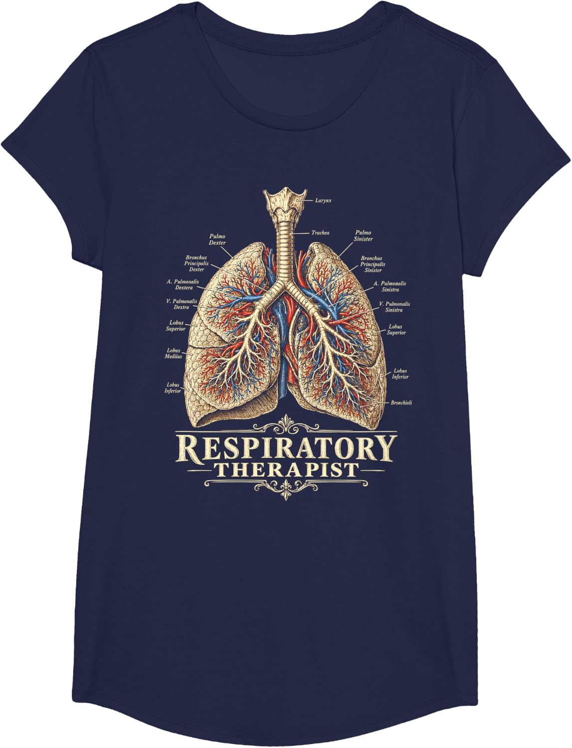 Anatomical Lungs Respiratory Therapist Vintage Anatomy T-Shirt - Girls Navy Blue