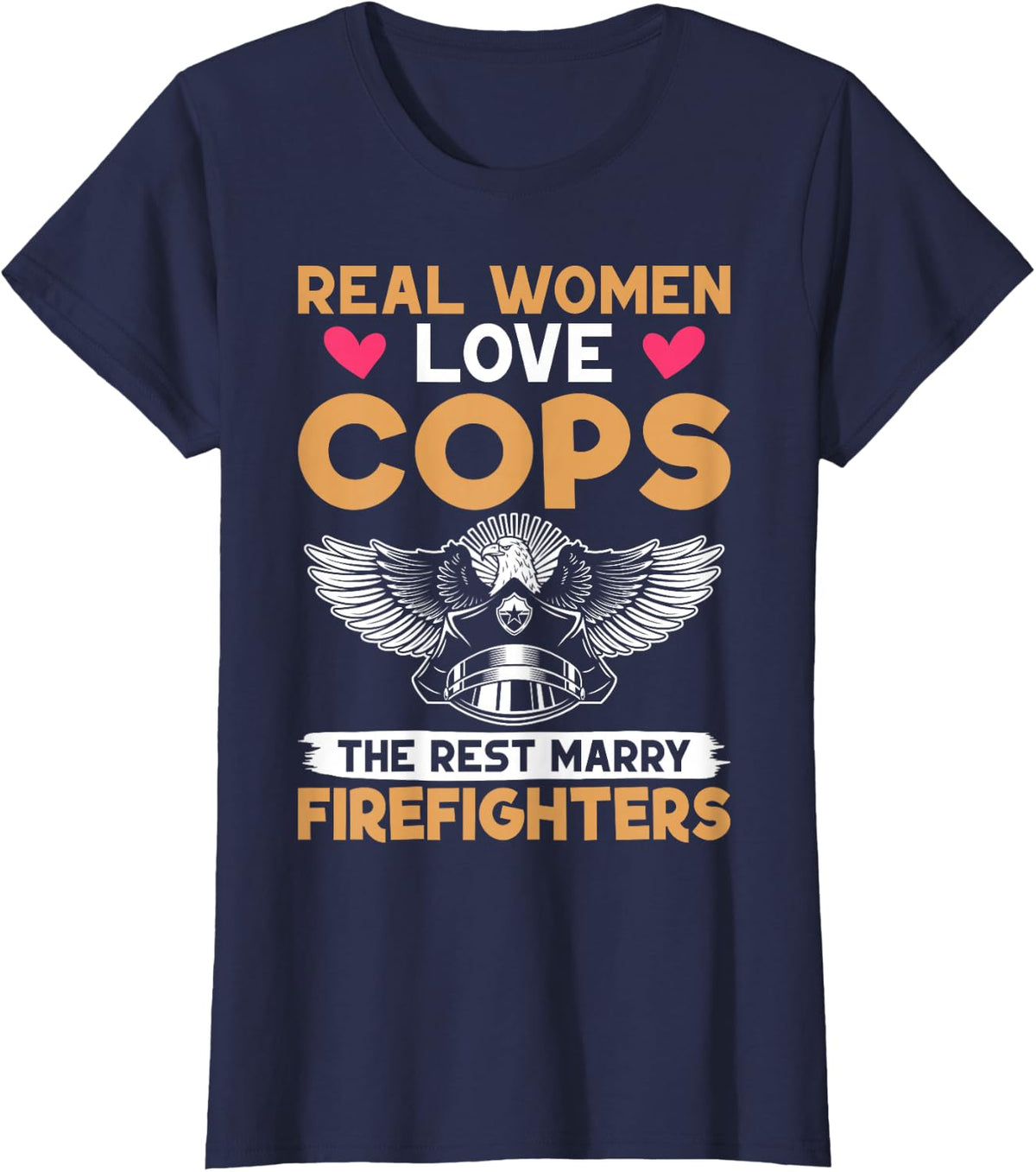 Cop Wife Real Women Love Cops Policeman T-Shirt - Navy Blue