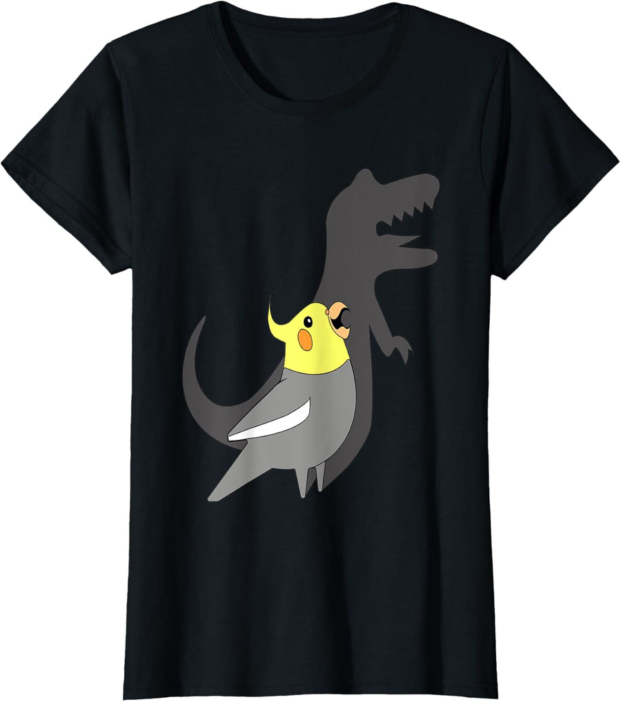 Funny Cockatiel Dinosaur Birds Parrot Lover T Shirt T-Shirt - Black