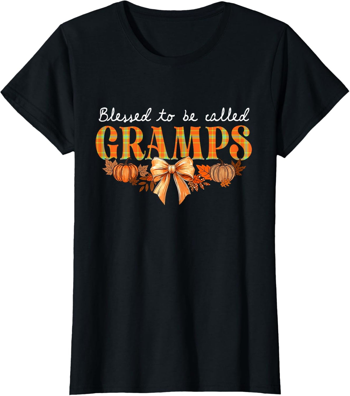 Blessed to Be Called Gramps Coquette Bow Thanksgiving T-Shirt - Black