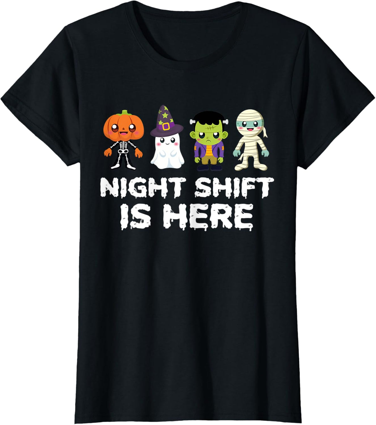 Halloween Night Shift Is Here Nurse Ghost Skeleton Zombie T-Shirt - Black