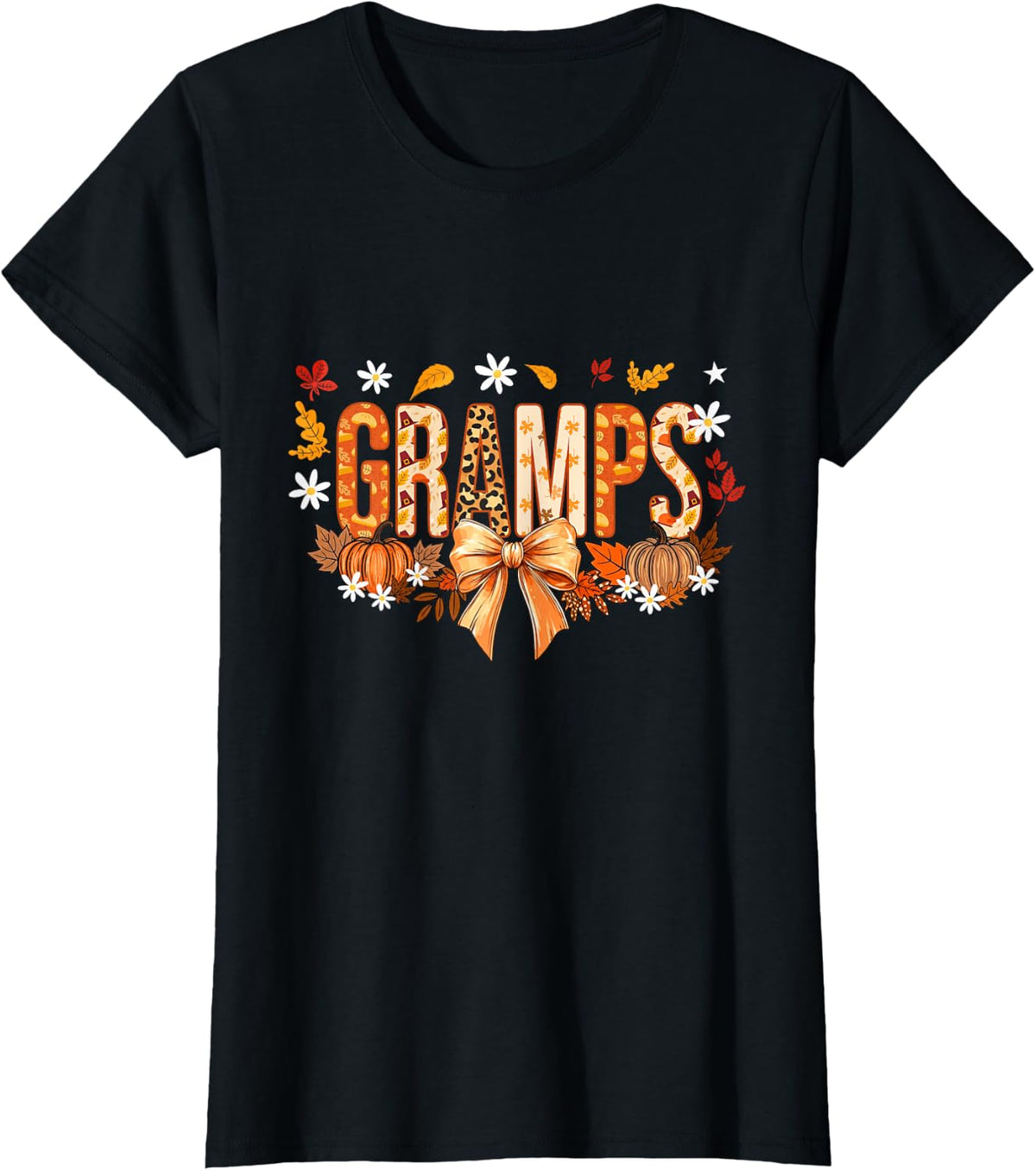 Gramps Coquette Bows Fall Autumn Thanksgiving T-Shirt - Black