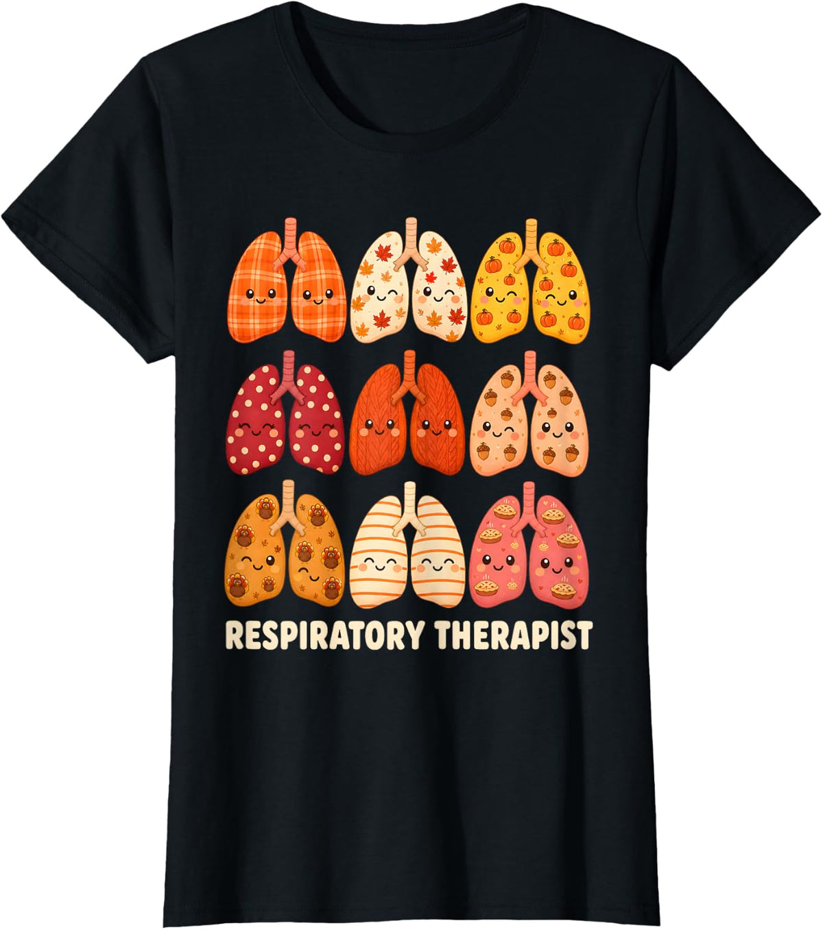 Respiratory Therapist Thanksgiving RT Fall Lungs Cute T-Shirt - Black