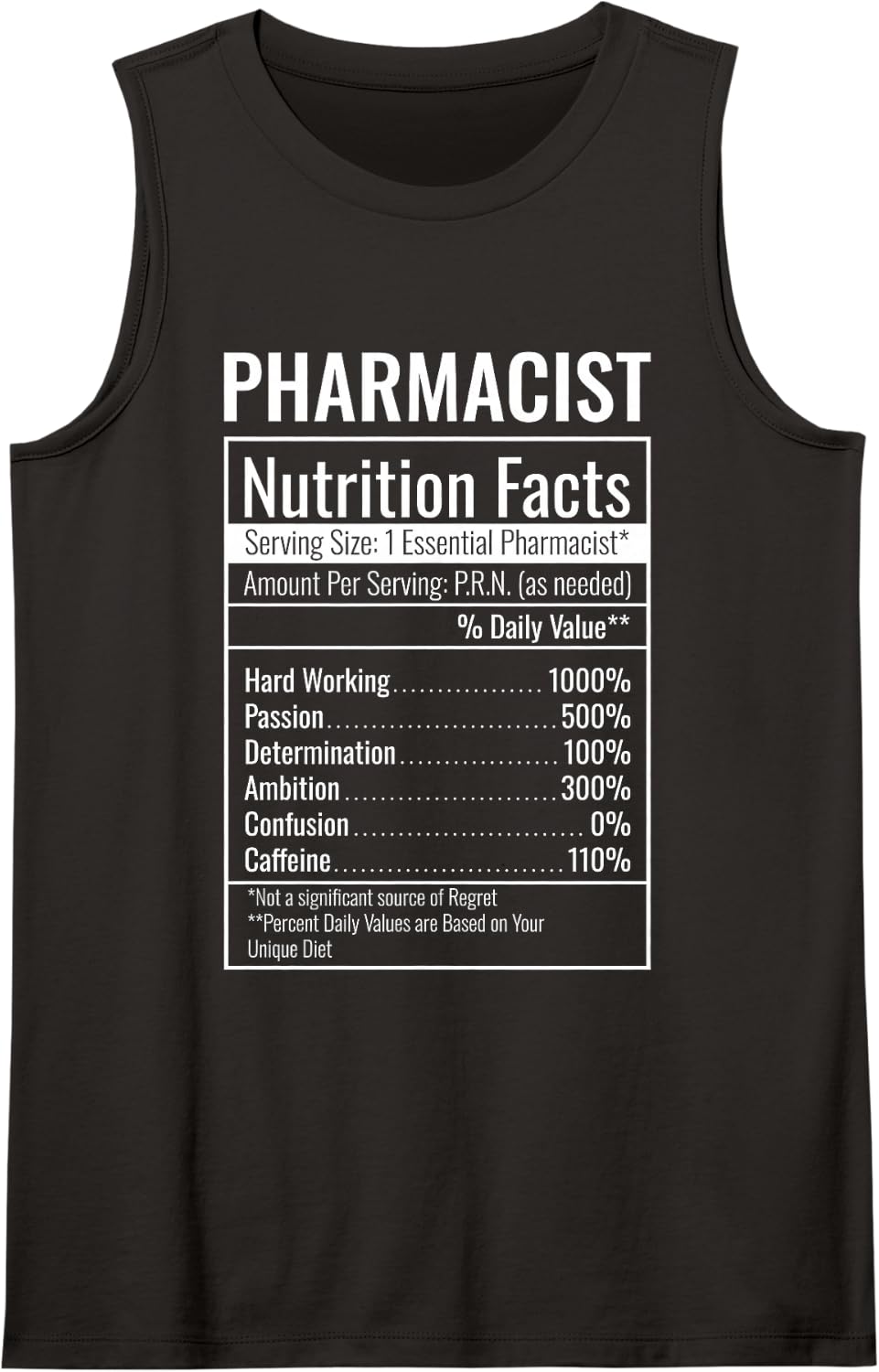 Pharmacist Nutrition Facts Funny Pharmacy Humor Tank Top - Black