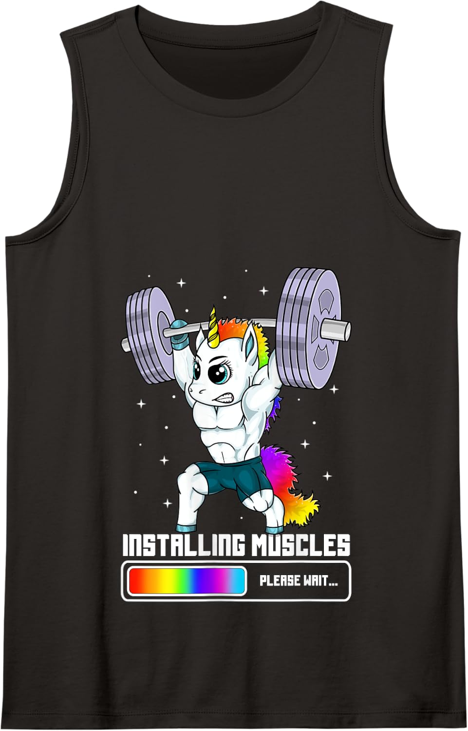 Unicorn Installing Muscles Funny Gym Workout Fitness Gift Tank Top - Black