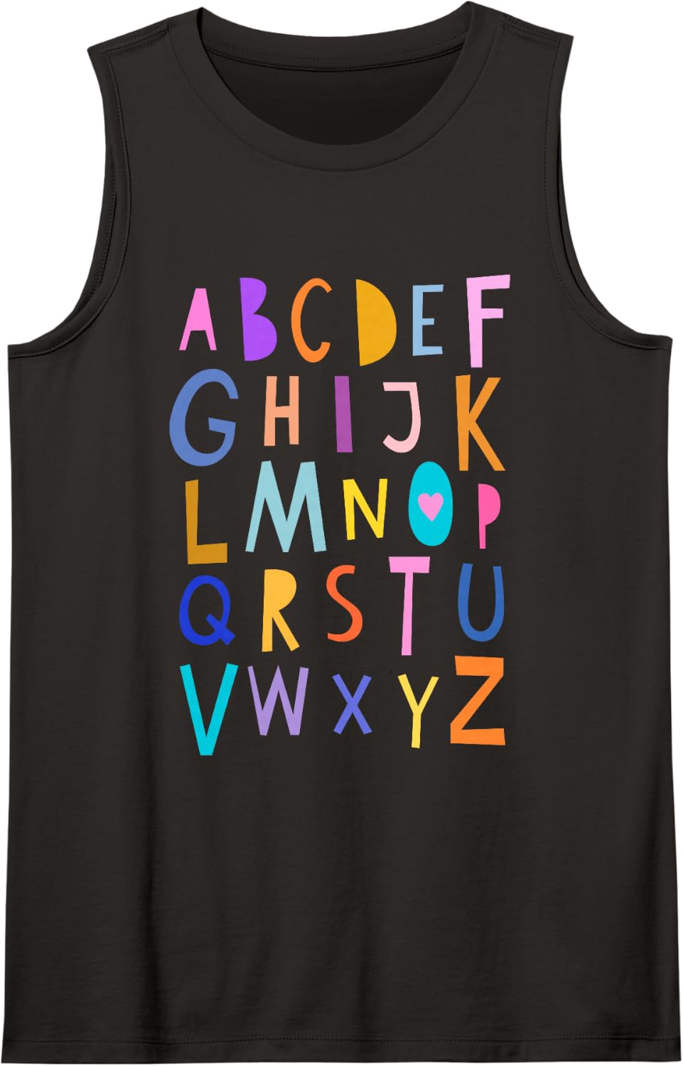 Wacky and Colorful Alphabet Learning ABC Typography Sleeveless Tank Top - Black