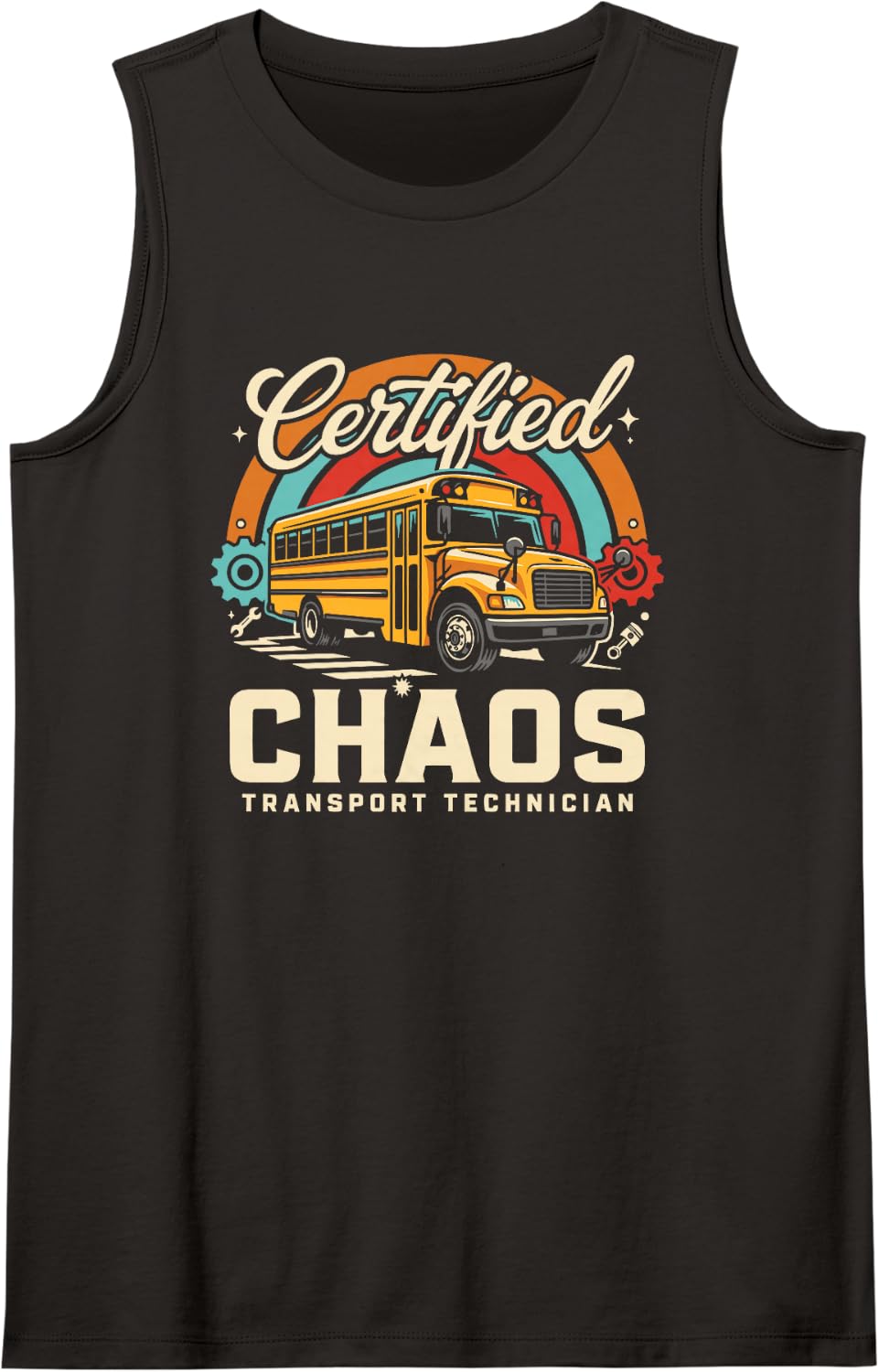 Vintage Certified Chaos Transport Technician Bus Driver Tank Top - Black