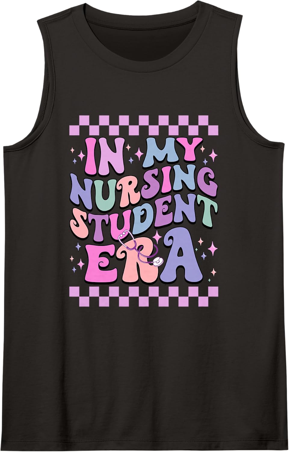 in My Nursing Student Era Retro Groovy Nurse School Sleeveless Tank Top - Black