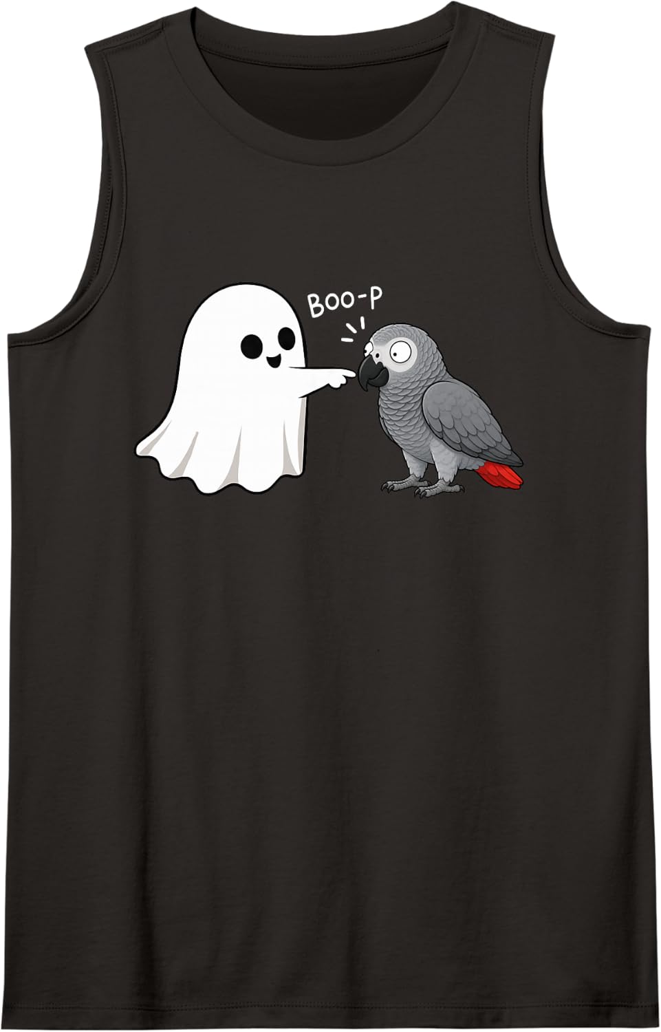 Cute African Grey Parrot Boop Ghost Halloween Tank Top - Black
