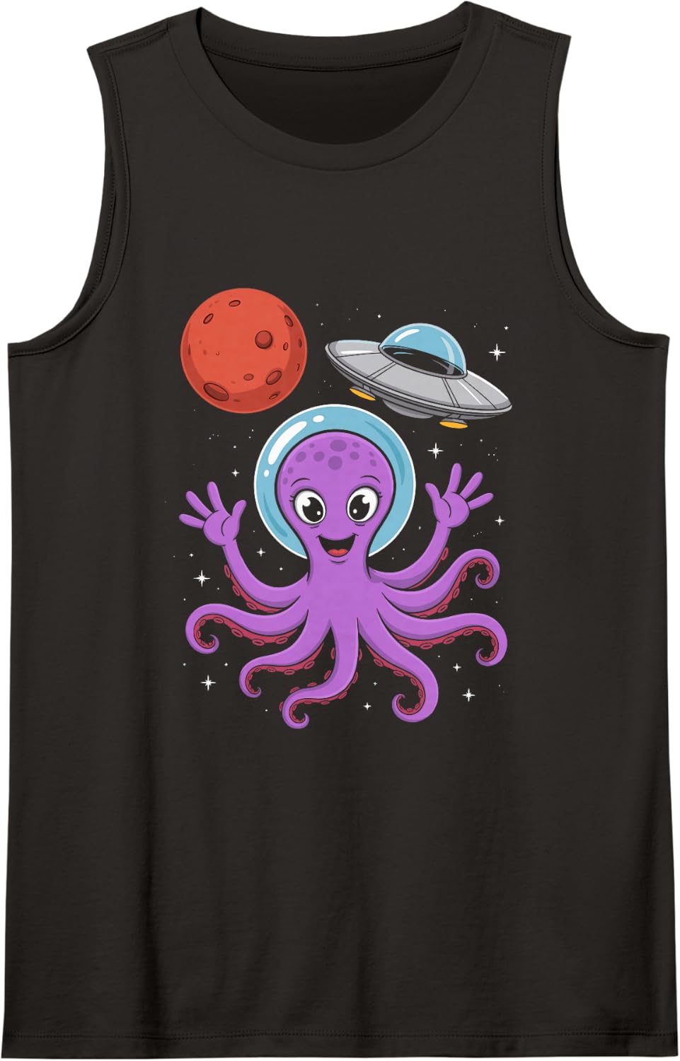 Astronaut Octopus Space Helmet Ocean Sci Fi Graphic Sleeveless Tank Top - Black
