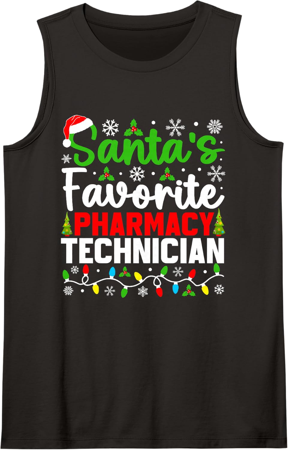 Santa's Favorite Pharmacy Technician Funny Christmas Sleeveless Tank Top - Black