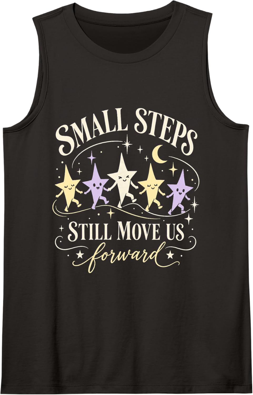 Small Steps Still Move Us Forward Stars Moon Sleeveless Tank Top - Black