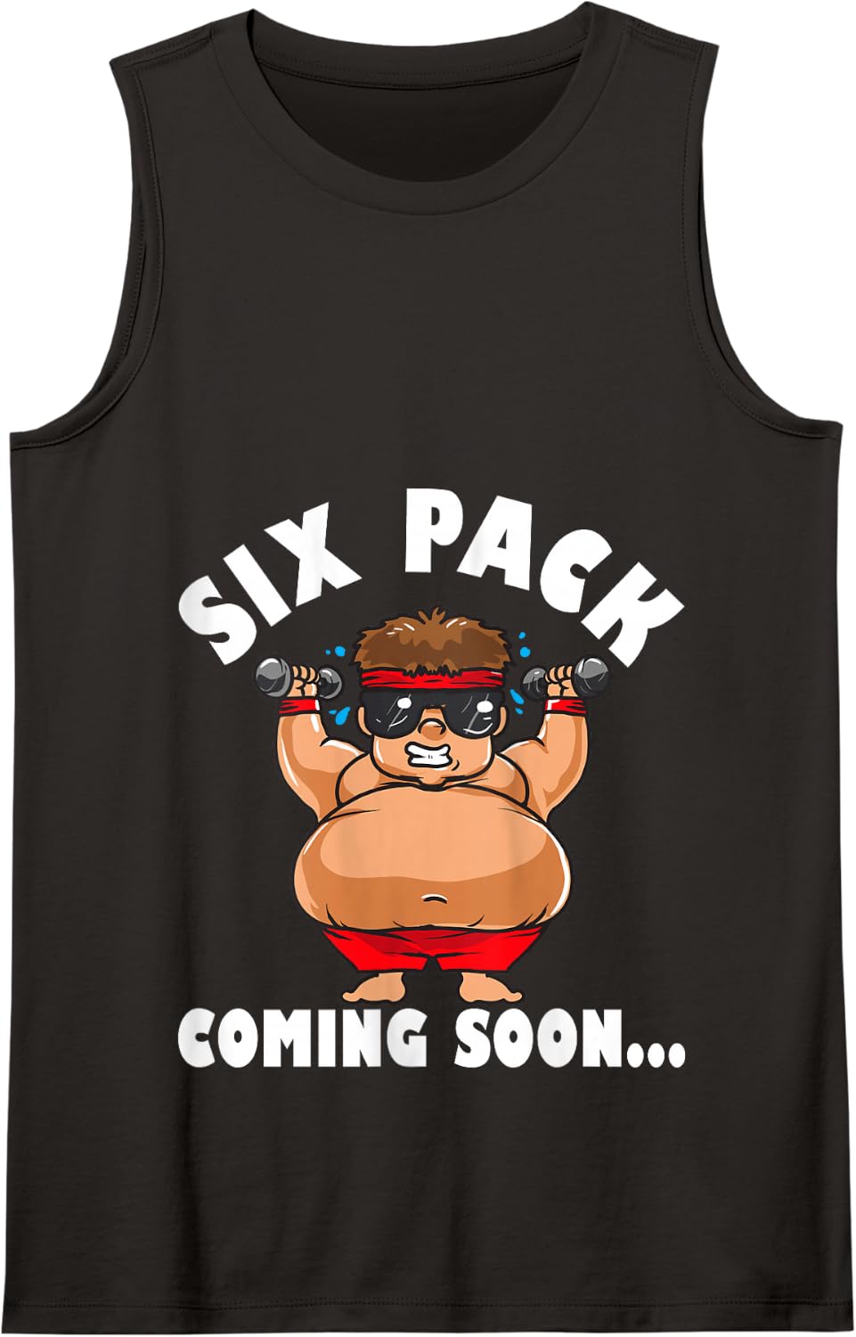 Men Funny Gym Six Pack Coming Soon Cartoon Design Tank Top - Black