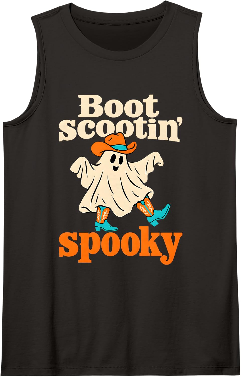 Line Dancing Halloween Ghost Boot Scootin' Spooky Sleeveless Tank Top - Black