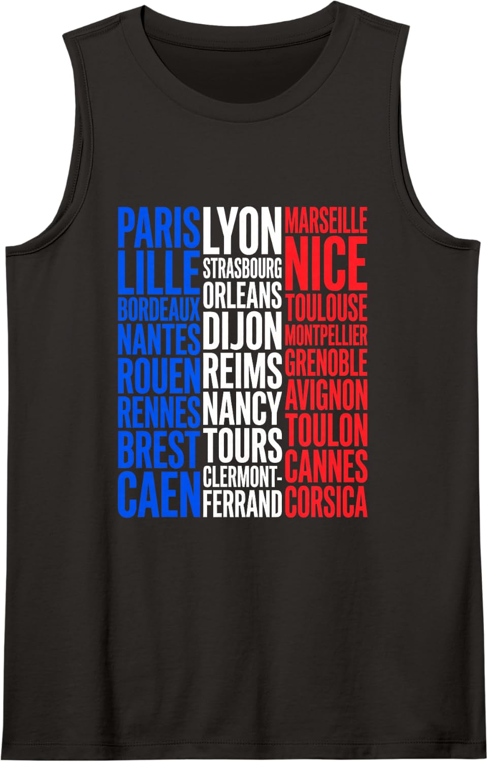 France City List Travel Enthusiast Rail Sleeveless Tank Top - Black