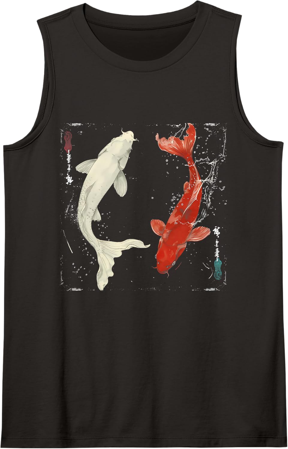 Japanese Koi Fish Art Yin Yang Pond Culture Zen Style Sleeveless Tank Top - Black