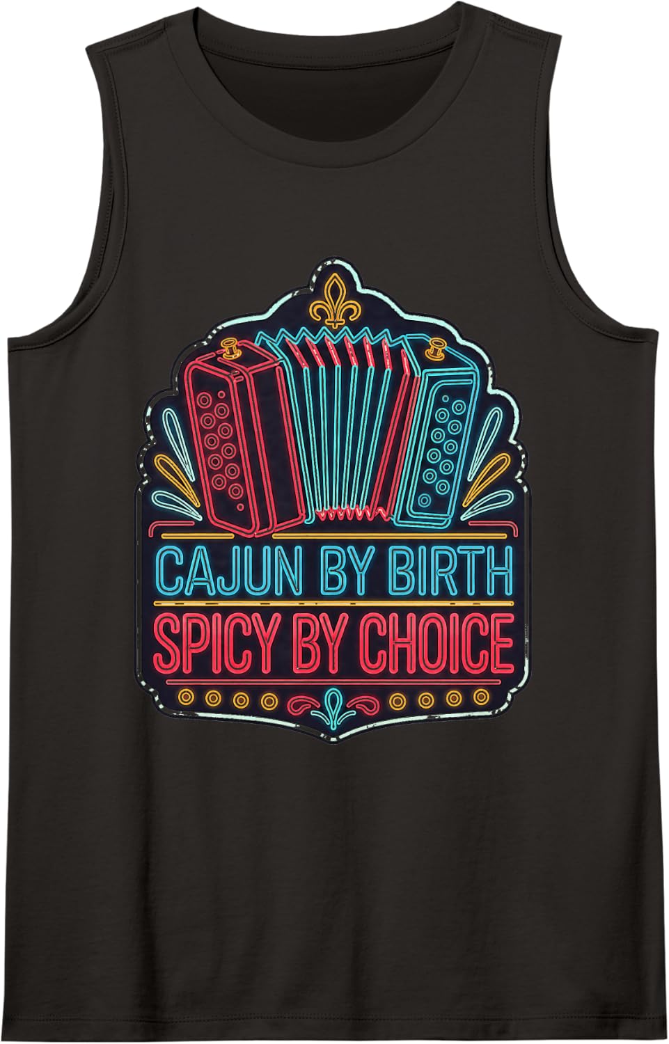 Cajun By Birth Spicy By Choice Louisiana Mardi Gras Sleeveless Tank Top - Black