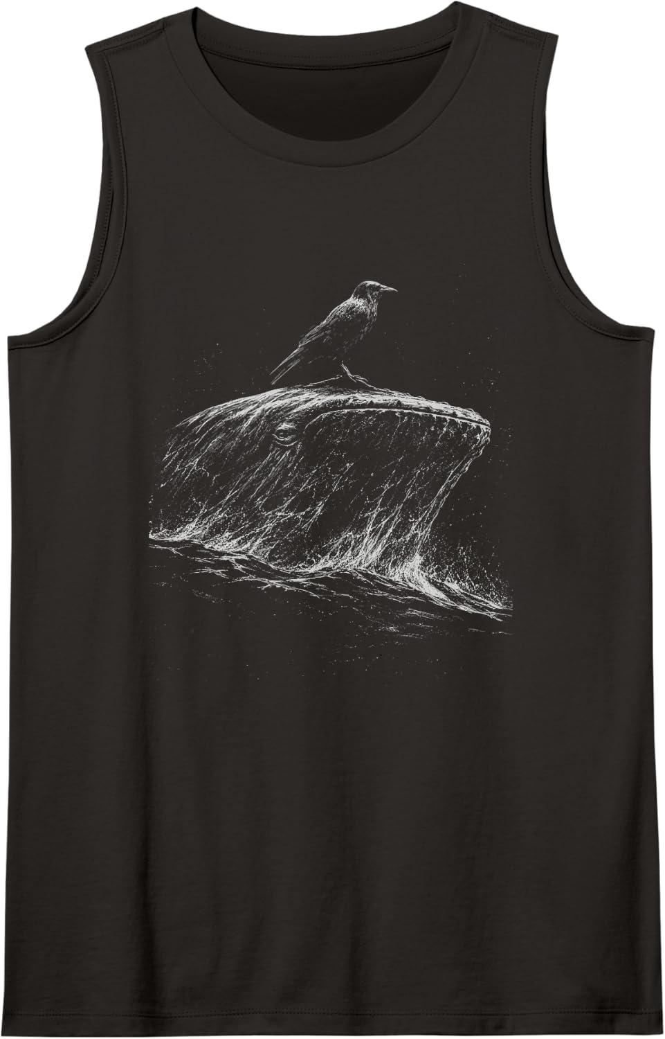 Vintage Crow Whale Ocean Surreal Wildlife Artistic Graphic Sleeveless Tank Top - Black