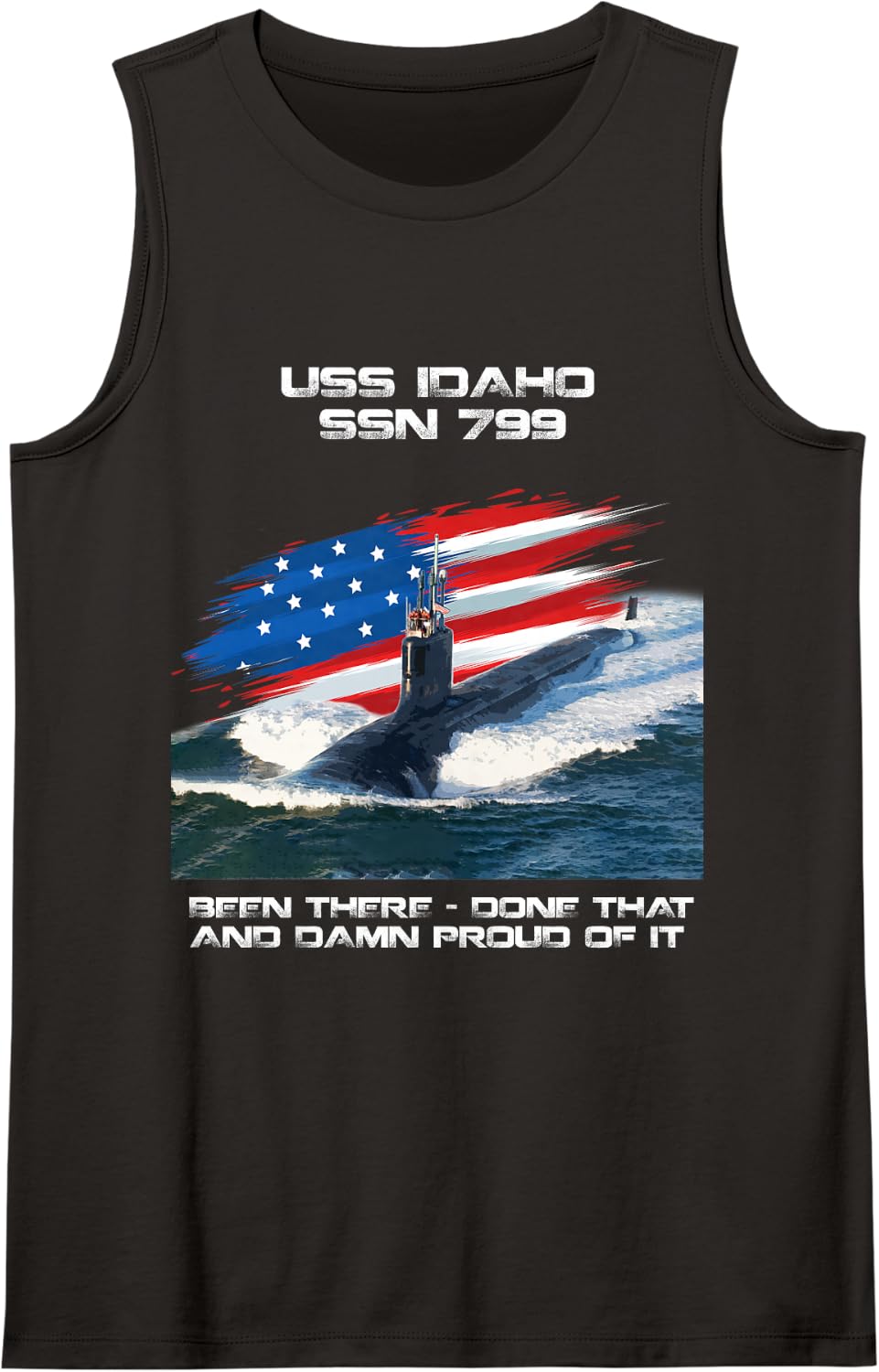USS Idaho SSN-799 American Flag Submarine Veteran Xmas Sleeveless Tank Top - Black