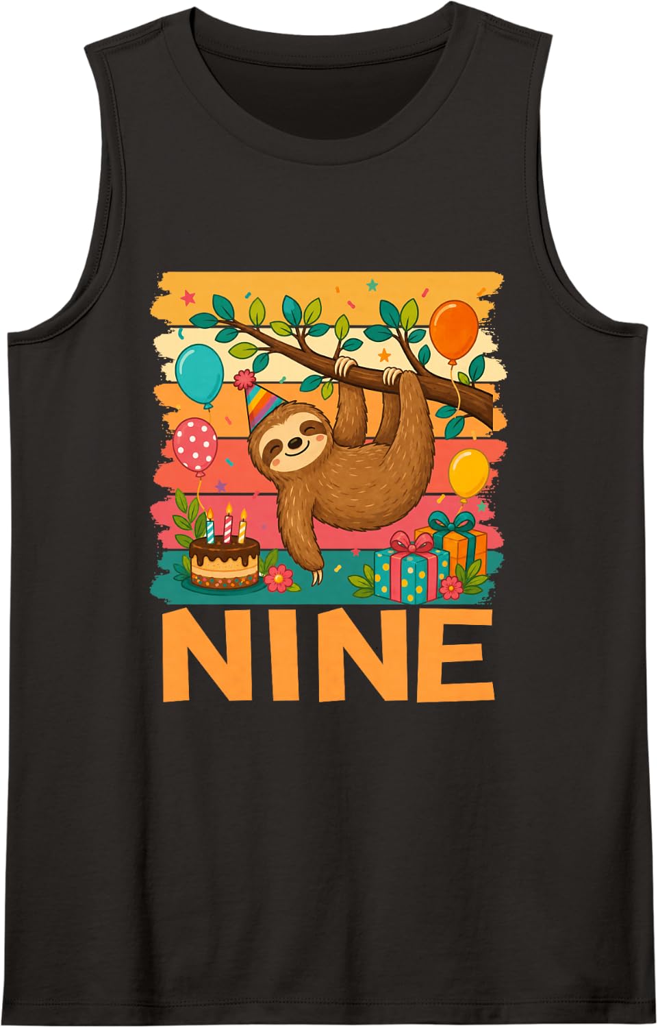 9th Birthday Sloth Lovers Themed 9 Year Old Birthday Tank Top - Black