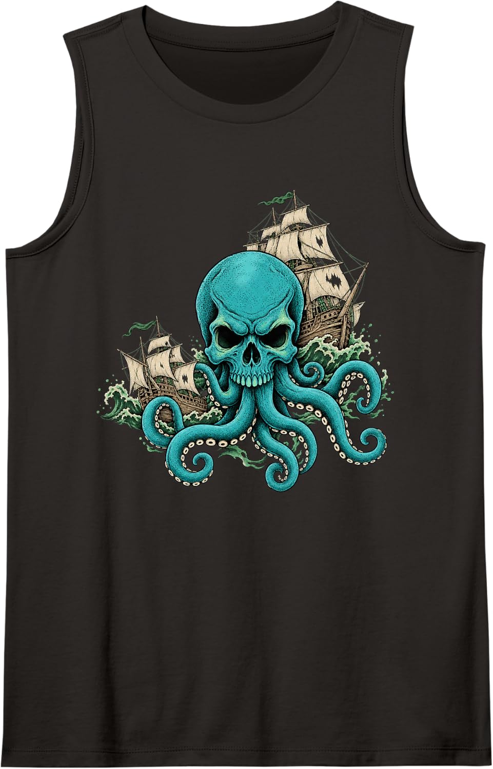 Kraken Skull Pirate Octopus Nautical Sea Monster Sleeveless Tank Top - Black