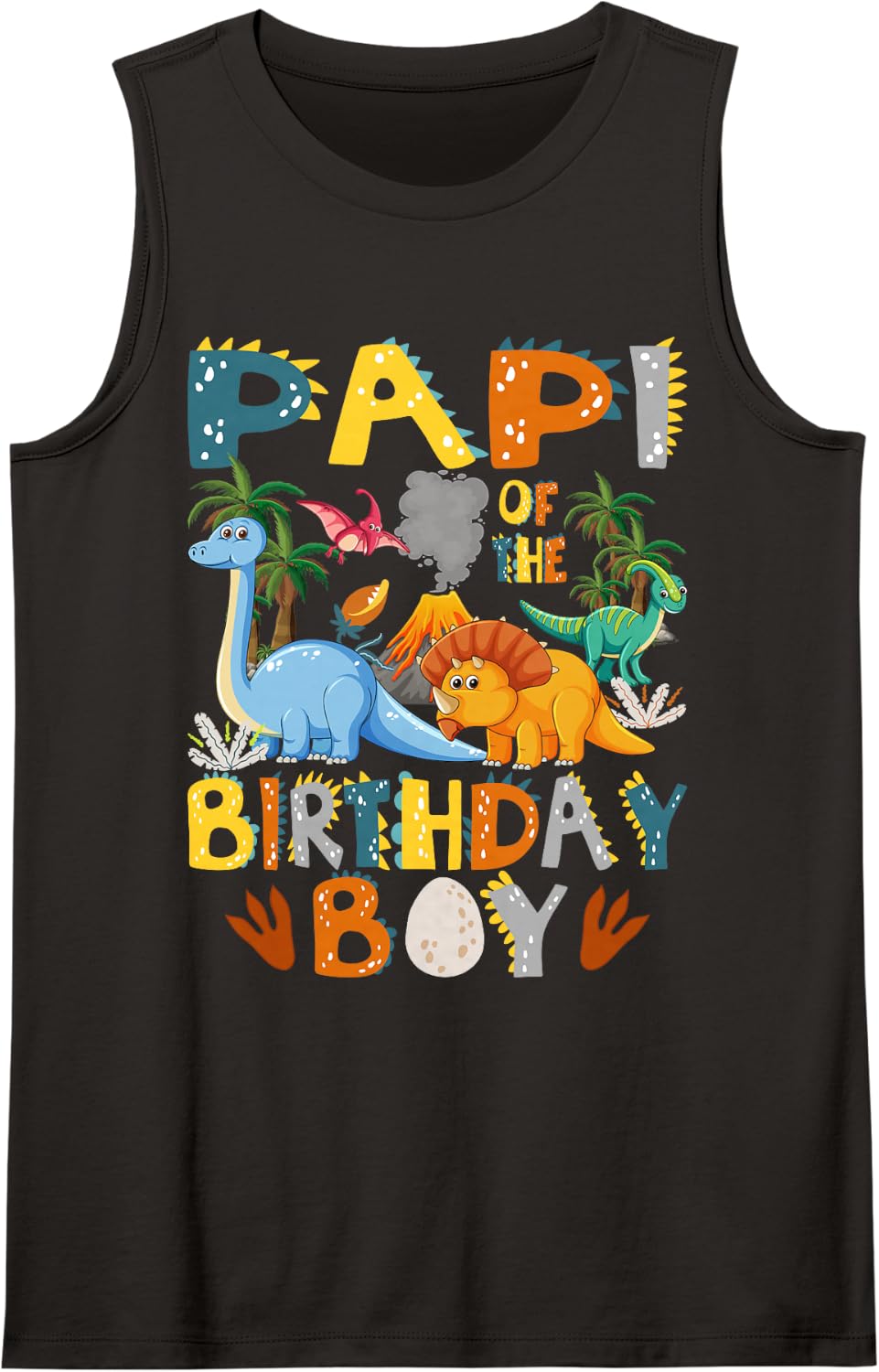 Papi of The Birthday Boy T-Rex Dinosaur Bday Party Sleeveless Tank Top - Black