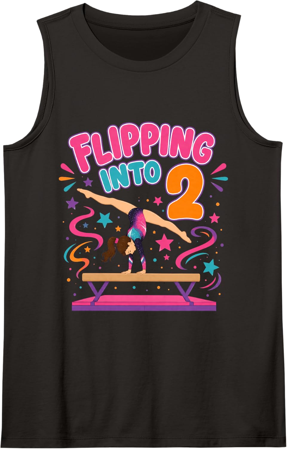 Flipping Into 2 Year Old Gymnast 2nd Birthday Gymnastics Sleeveless Tank Top - Black