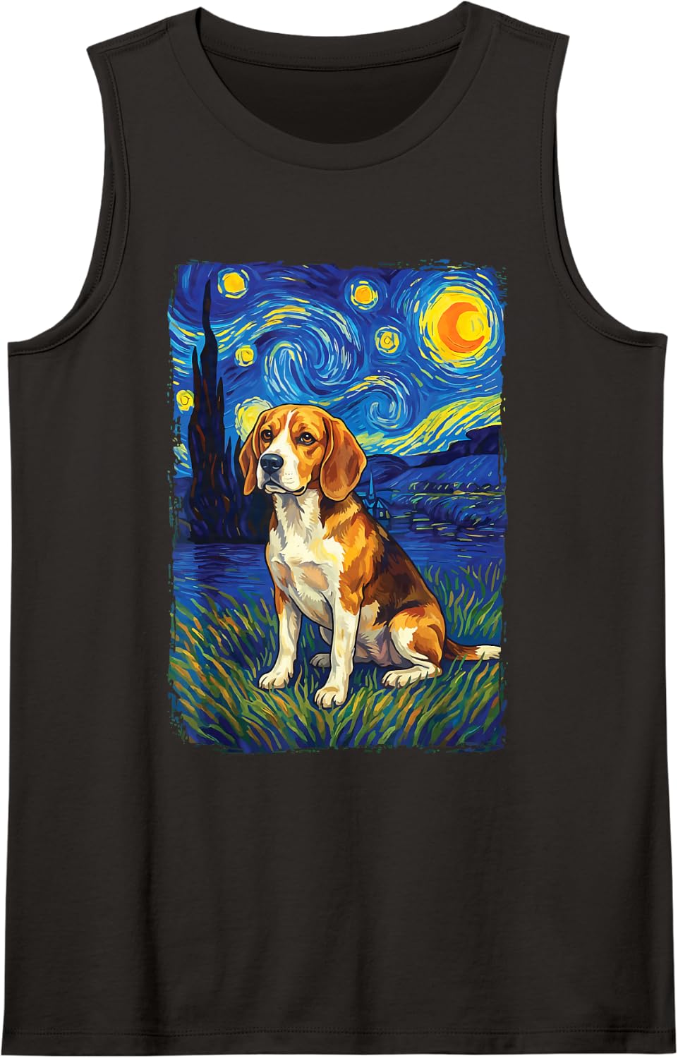Beagle Starry Night Sleeveless Tank Top - Black