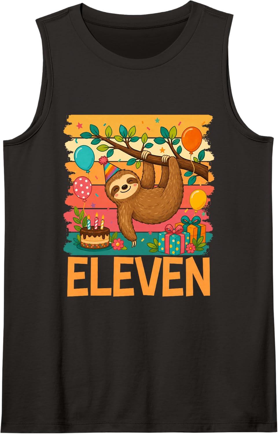 11th Birthday Sloth Lovers Themed 11 Year Old Birthday Tank Top - Black