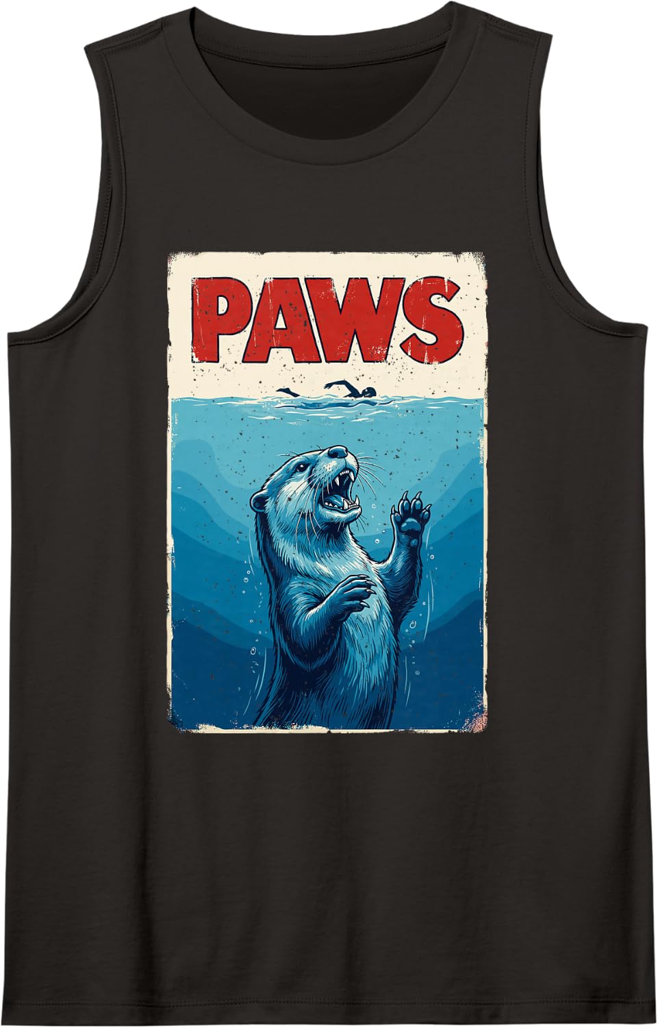 Vintage Paws Sea Otters Otter Wildlife Zoo Animal Meme Tee Tank Top - Black