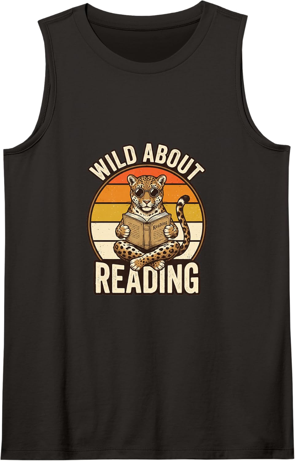 Wild About Reading Retro Leopard Book Lover Graphic Sleeveless Tank Top - Black