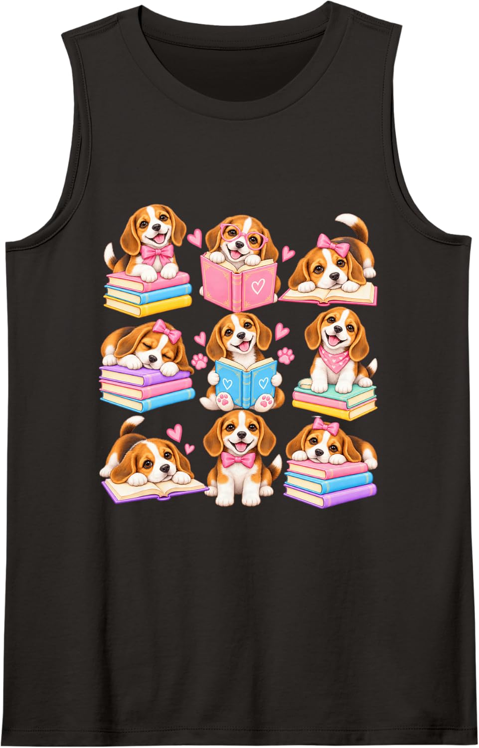 Beagle Reading Books Sleeveless Tank Top - Black