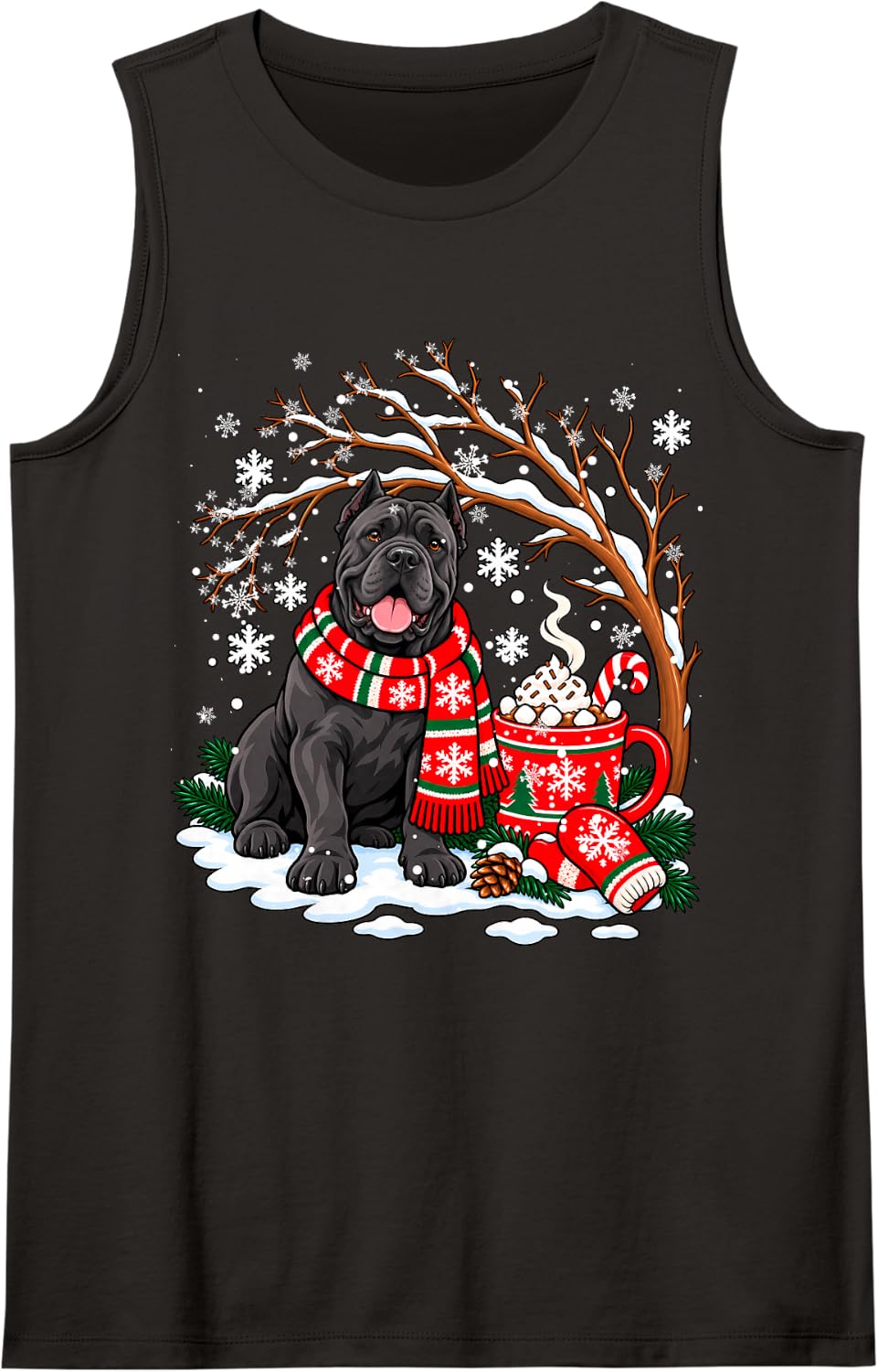 Funny Cane Corso Dog Snow Tree Christmas Winter Xmas Sleeveless Tank Top - Black