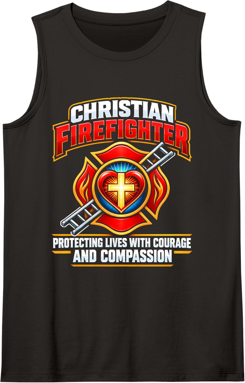 Christ Jesus God Bible Believer Faith Christian Firefighter Sleeveless Tank Top - Black